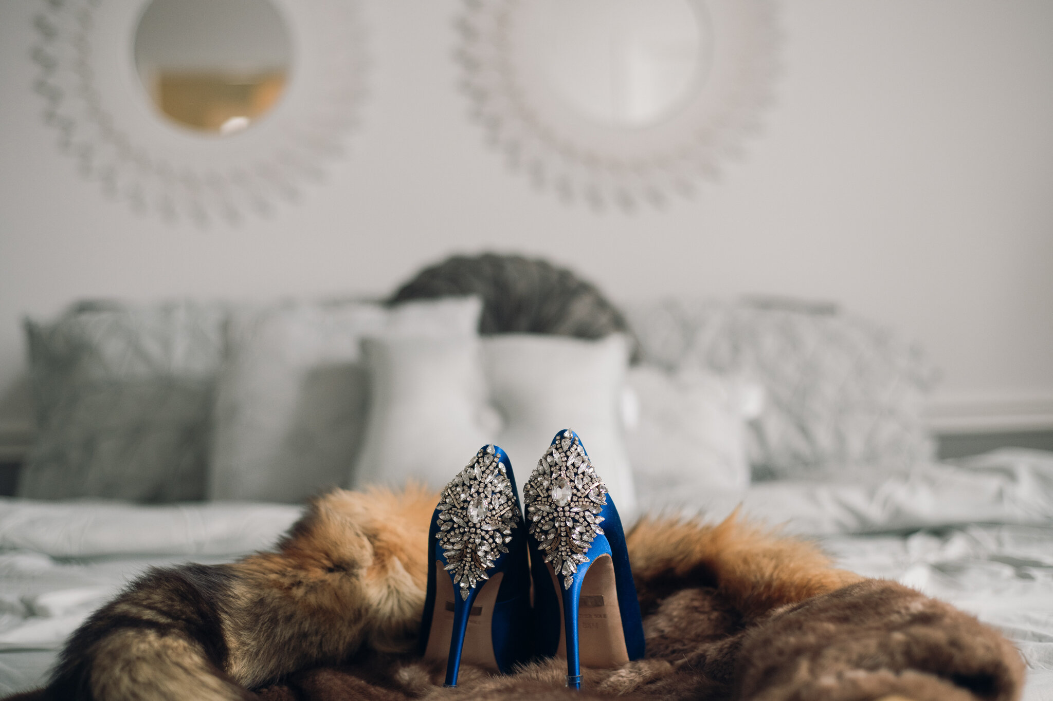 Wedding Details Blue Heels and Fur stole