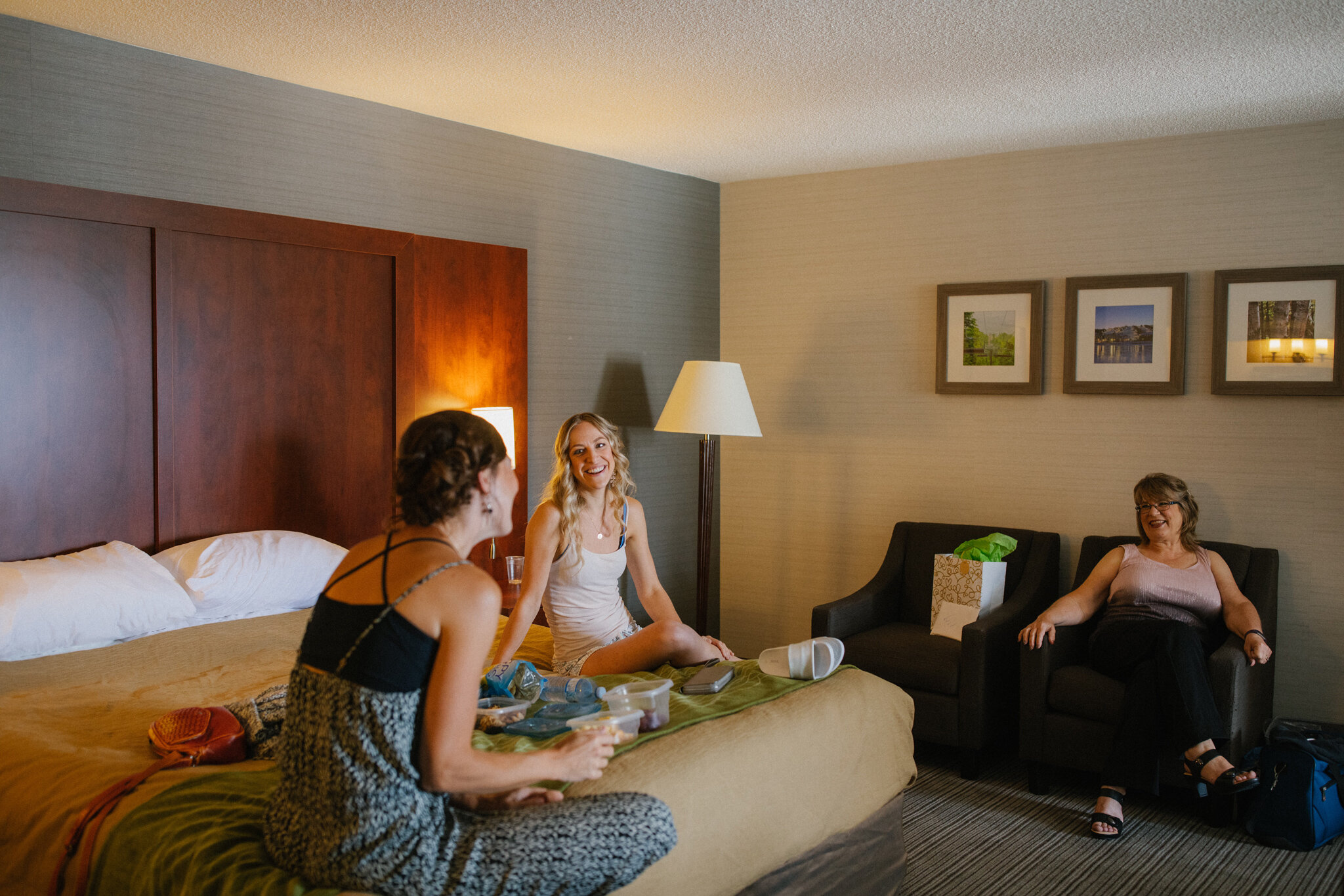 Bridal party hanging out in hotel room Collingwood