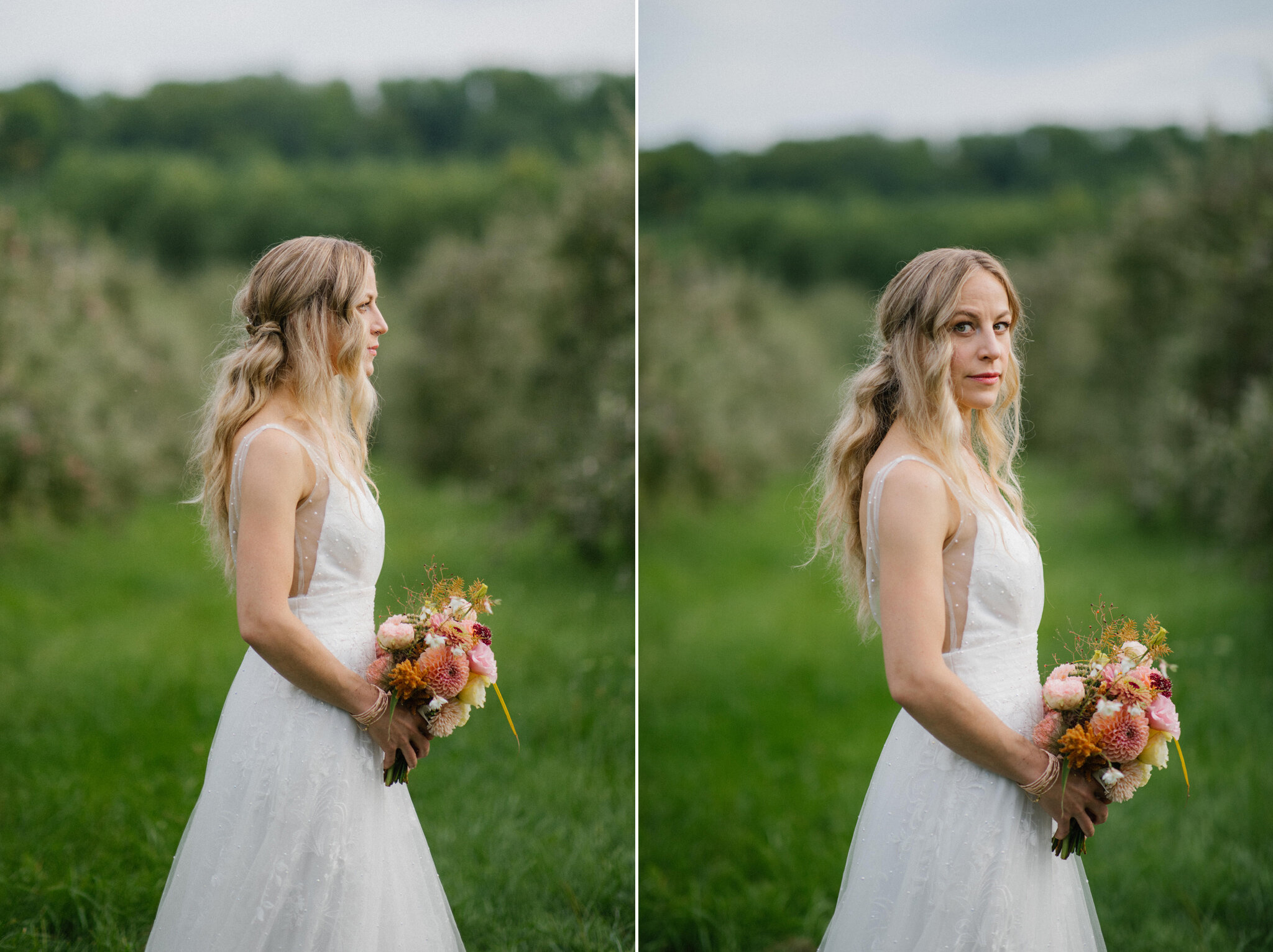 beautiful romantic boho bride coral bouquet