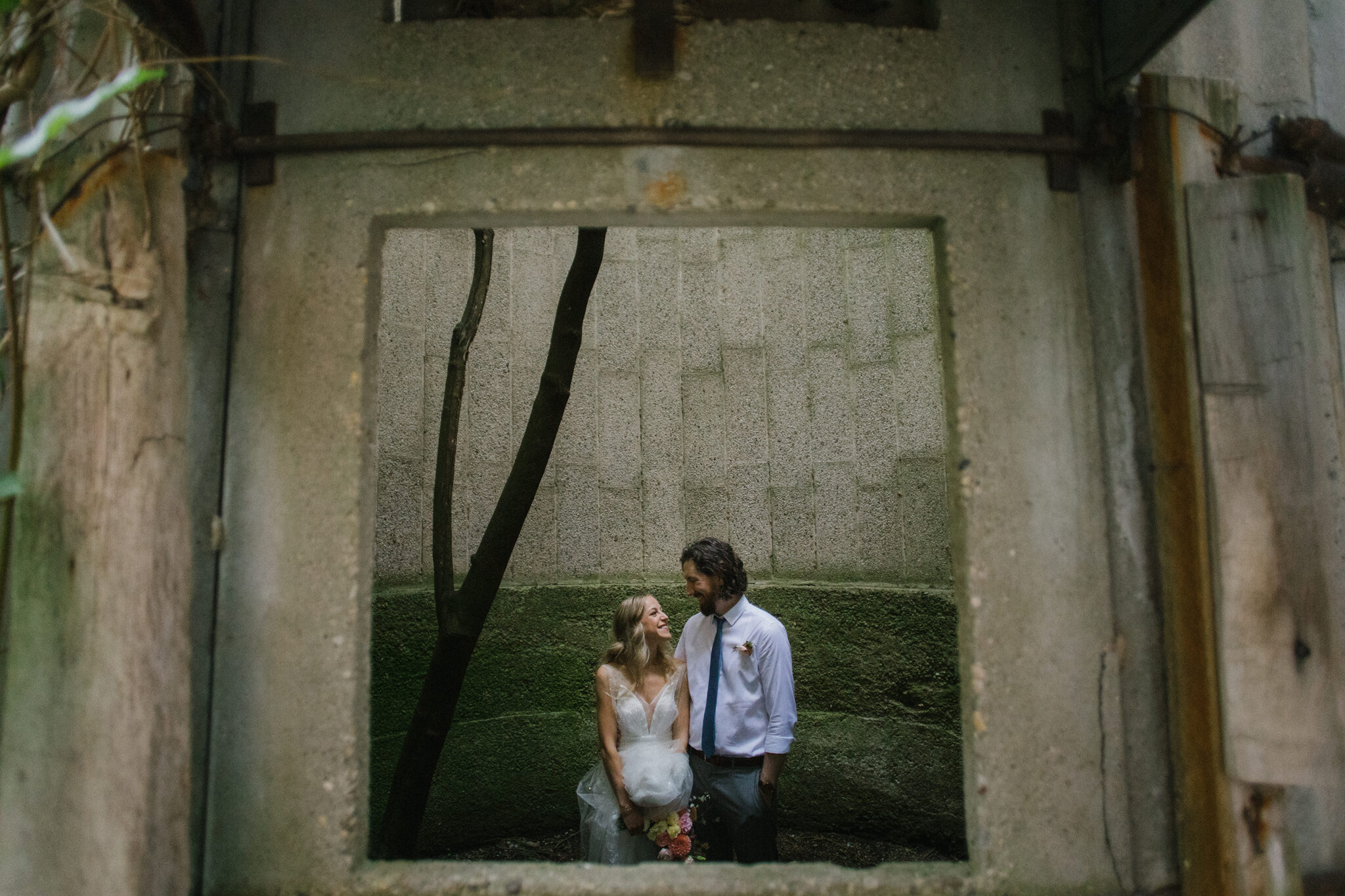 bride and groom photo in silo