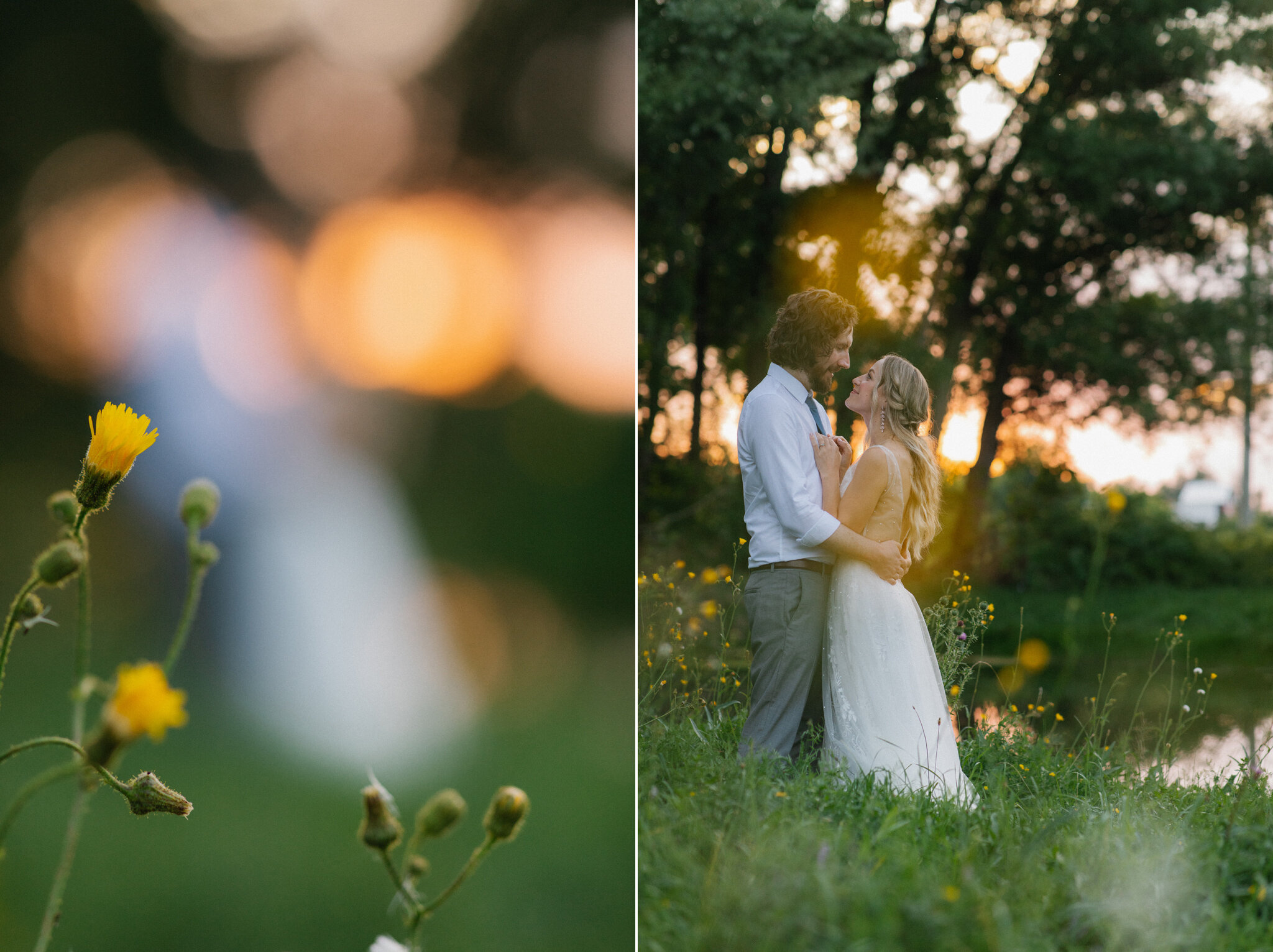 Couples photos field pond golden hour meaford