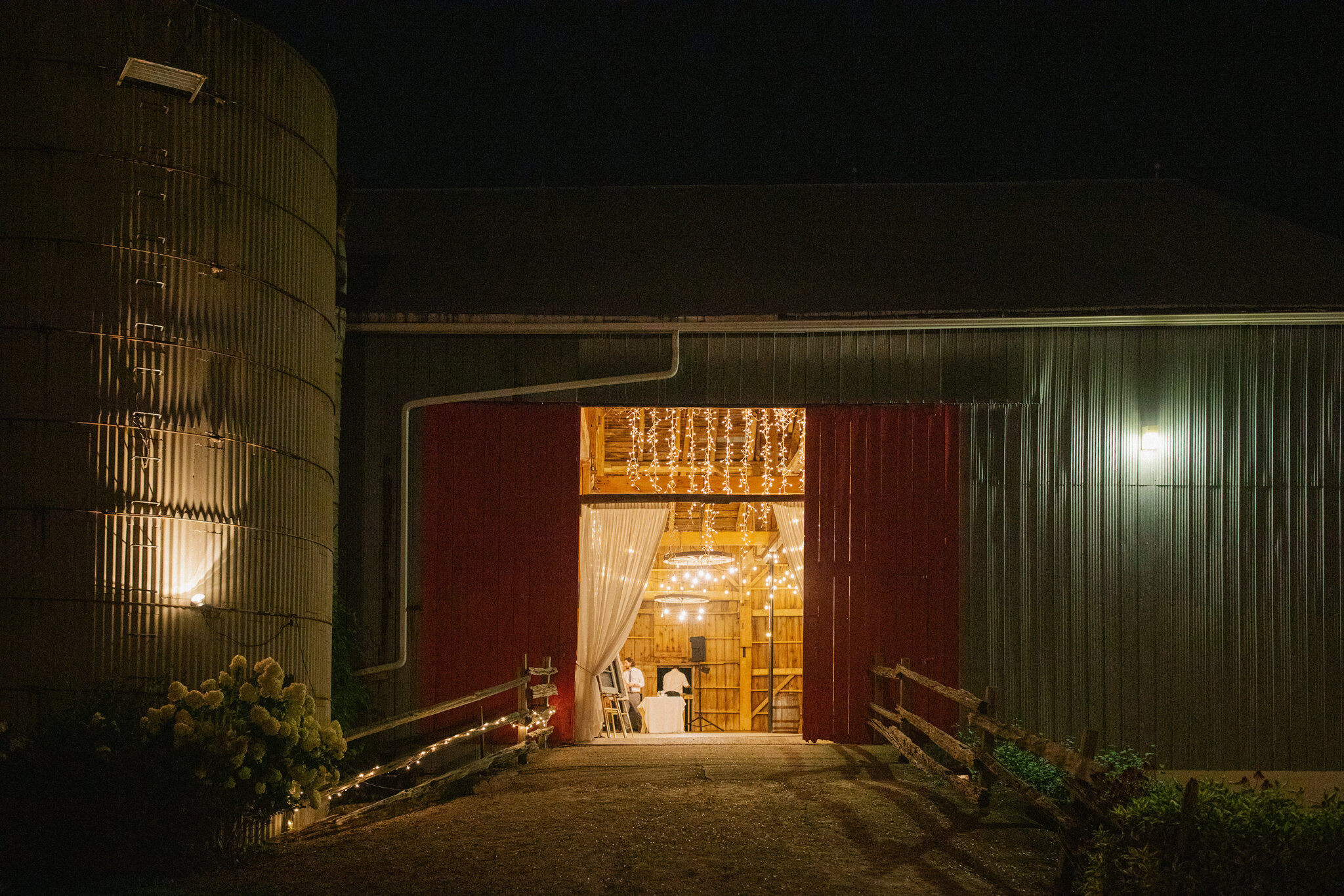 grandma lambe's meaford barn wedding twinkle lights