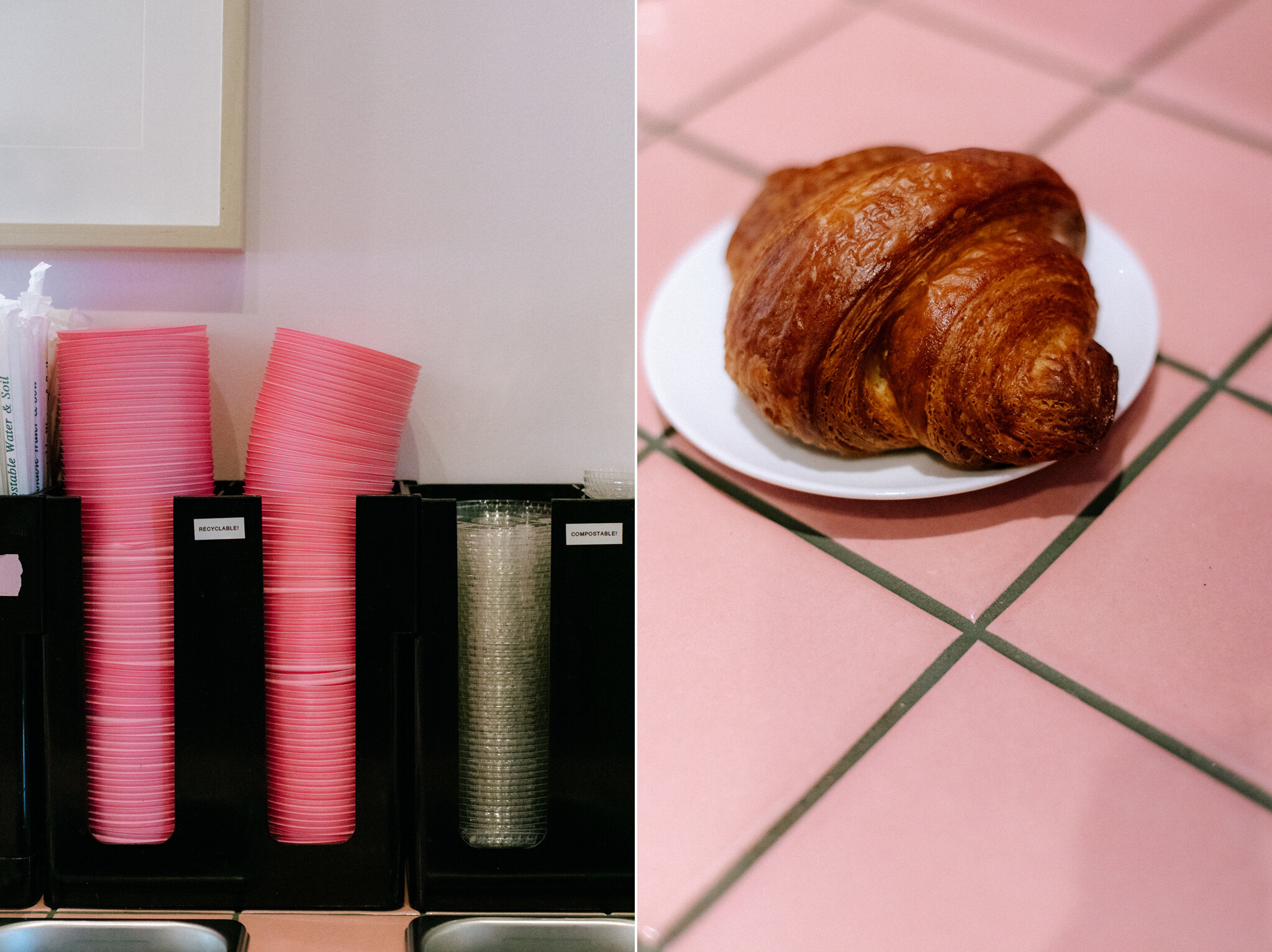 Good Grief custom pink lids and croissant