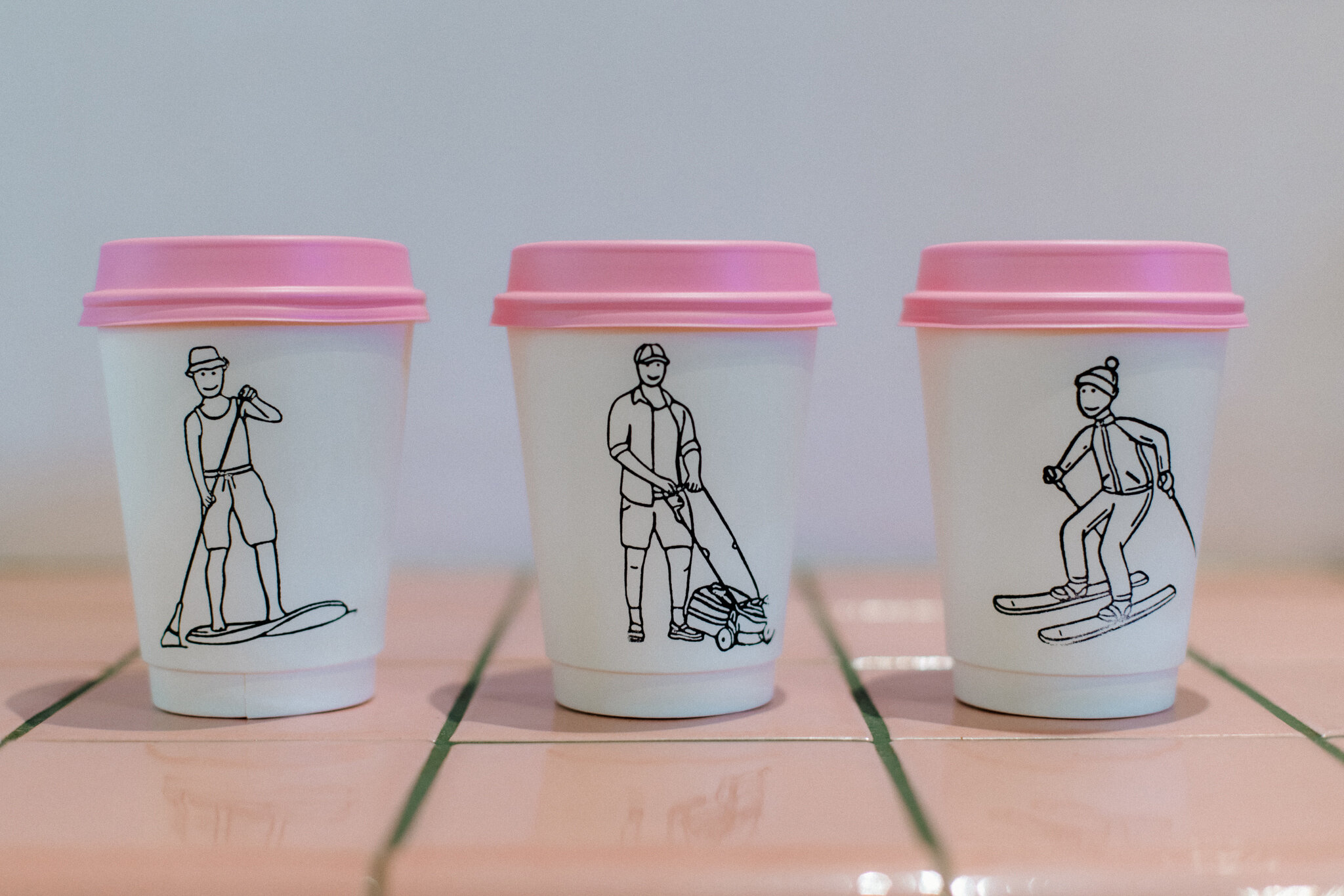 seasonal cups at good grief with signature pink lids