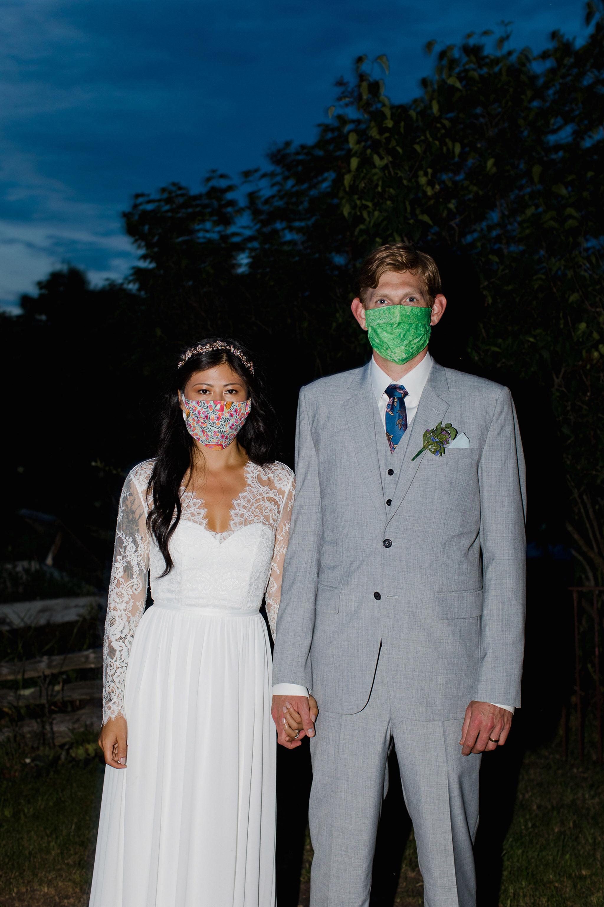 covid wedding couple portrait mask edgy