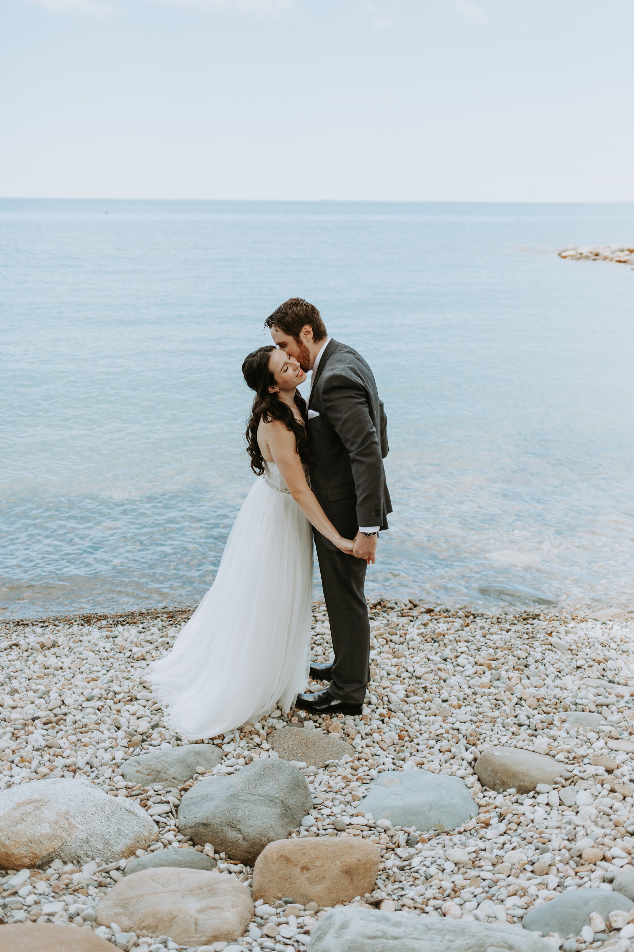 Summer wedding portraits on Georgian bay beach