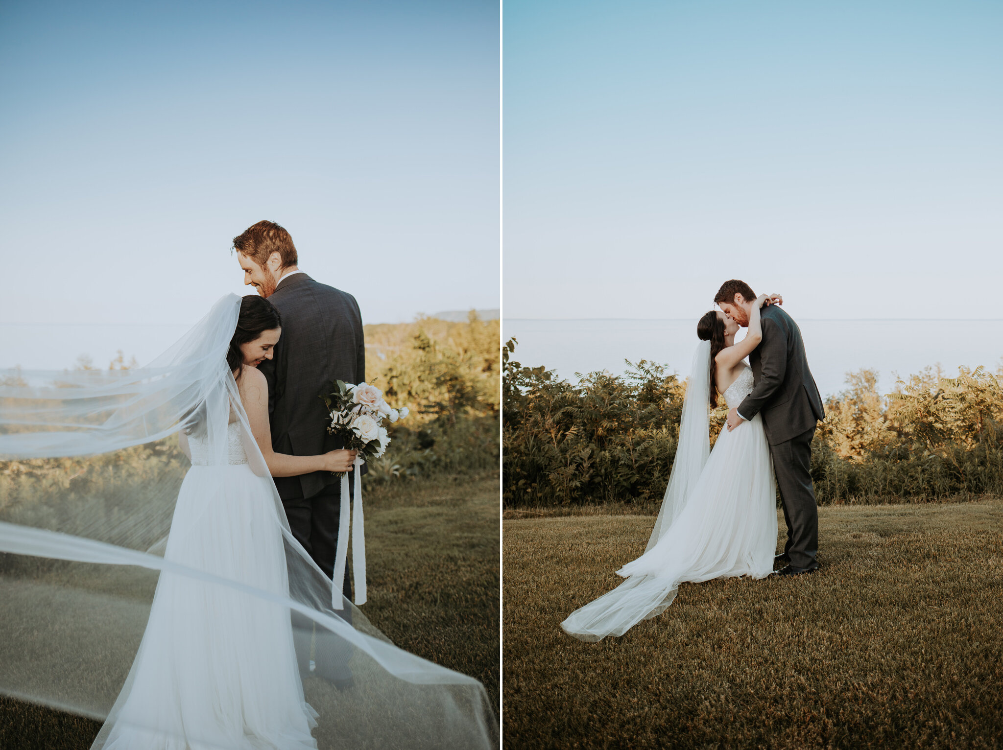 Couple portraits Georgian Bay wedding veil