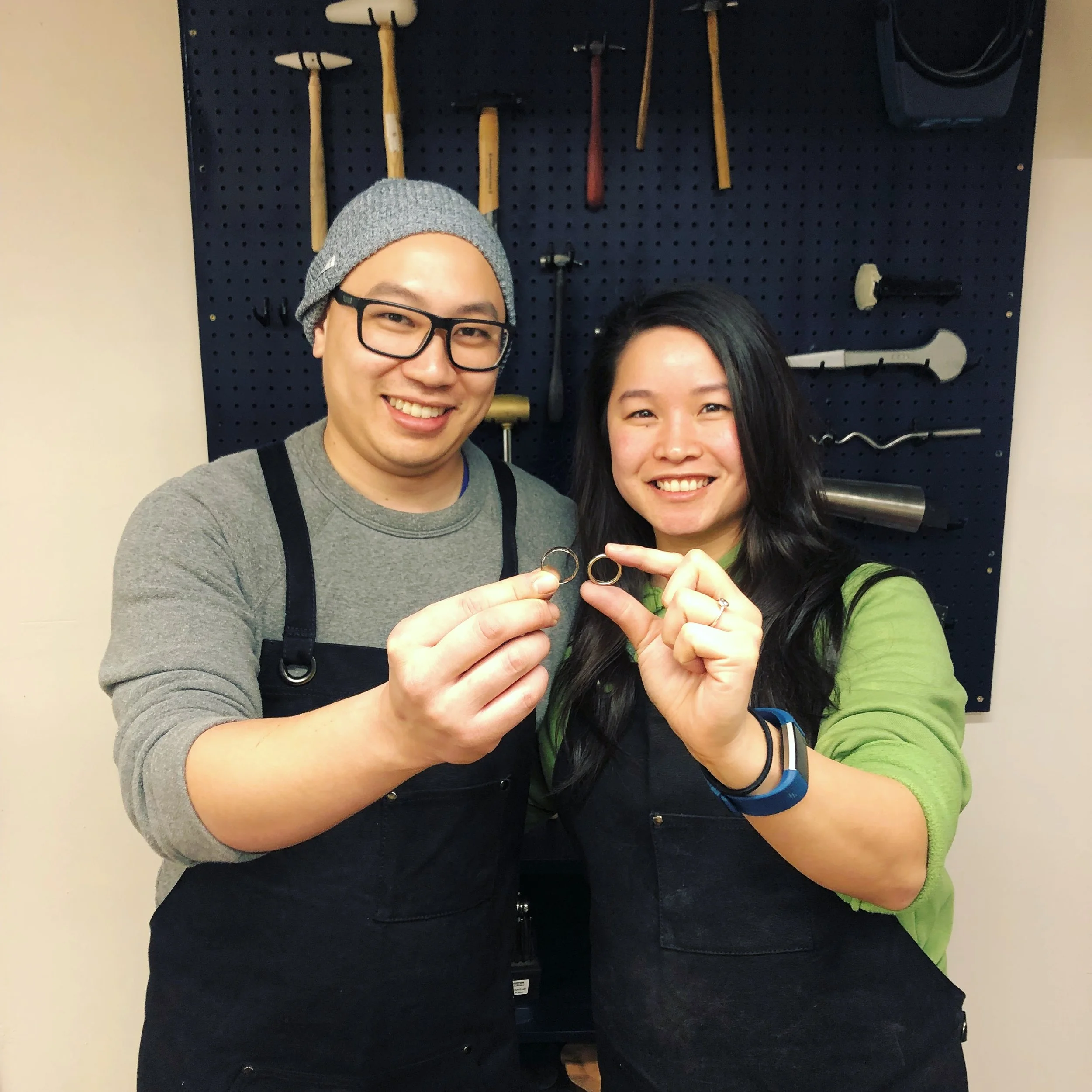 Couple with wedding rings they made