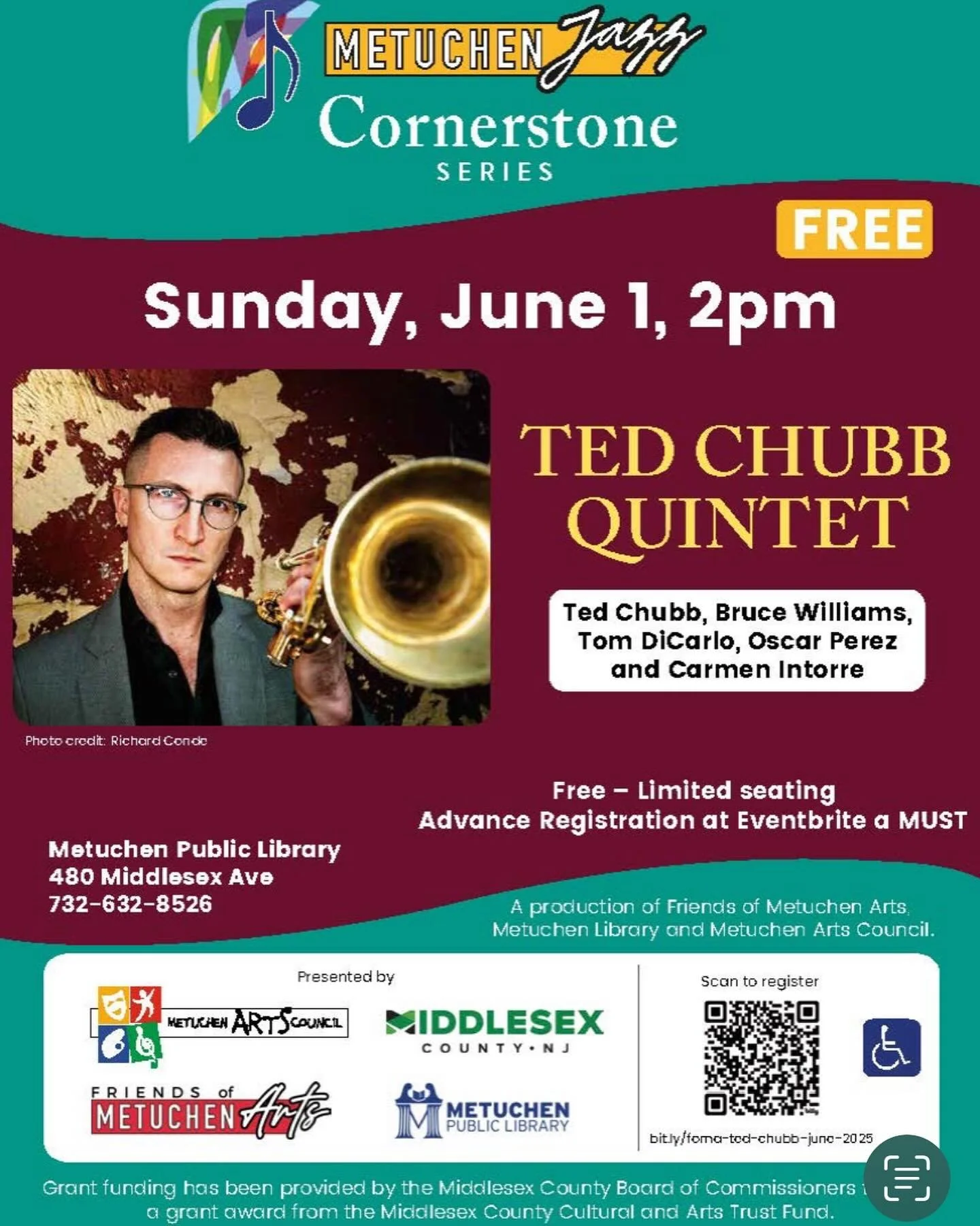 Central NJ folks and beyond check out the band this Sunday June 1st.  We have some great new tunes in store for this one along with a couple of old favorites. Hope to see you there! 
Thanks so much to @lmuellerjazz and the @friendsofmetuchenarts for
