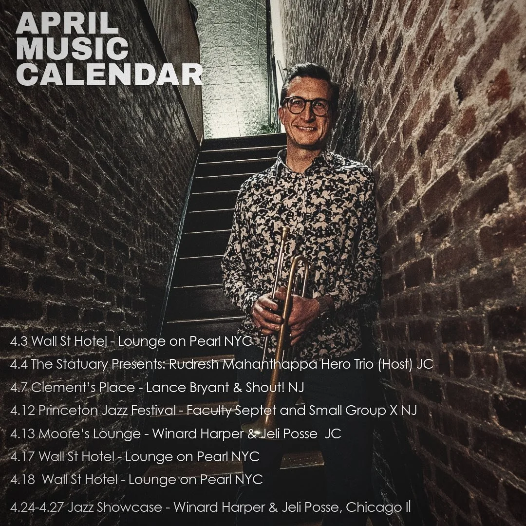 Catch my trio at our regular spot at The Wall St. Hotel’s fabulous Lounge on Pearl, or later in the month at The Princeton Jazz Festival or Jazz Showcase in Chicago IL with the great Winard Harper.  Spring is here so get out and enjoy some musi