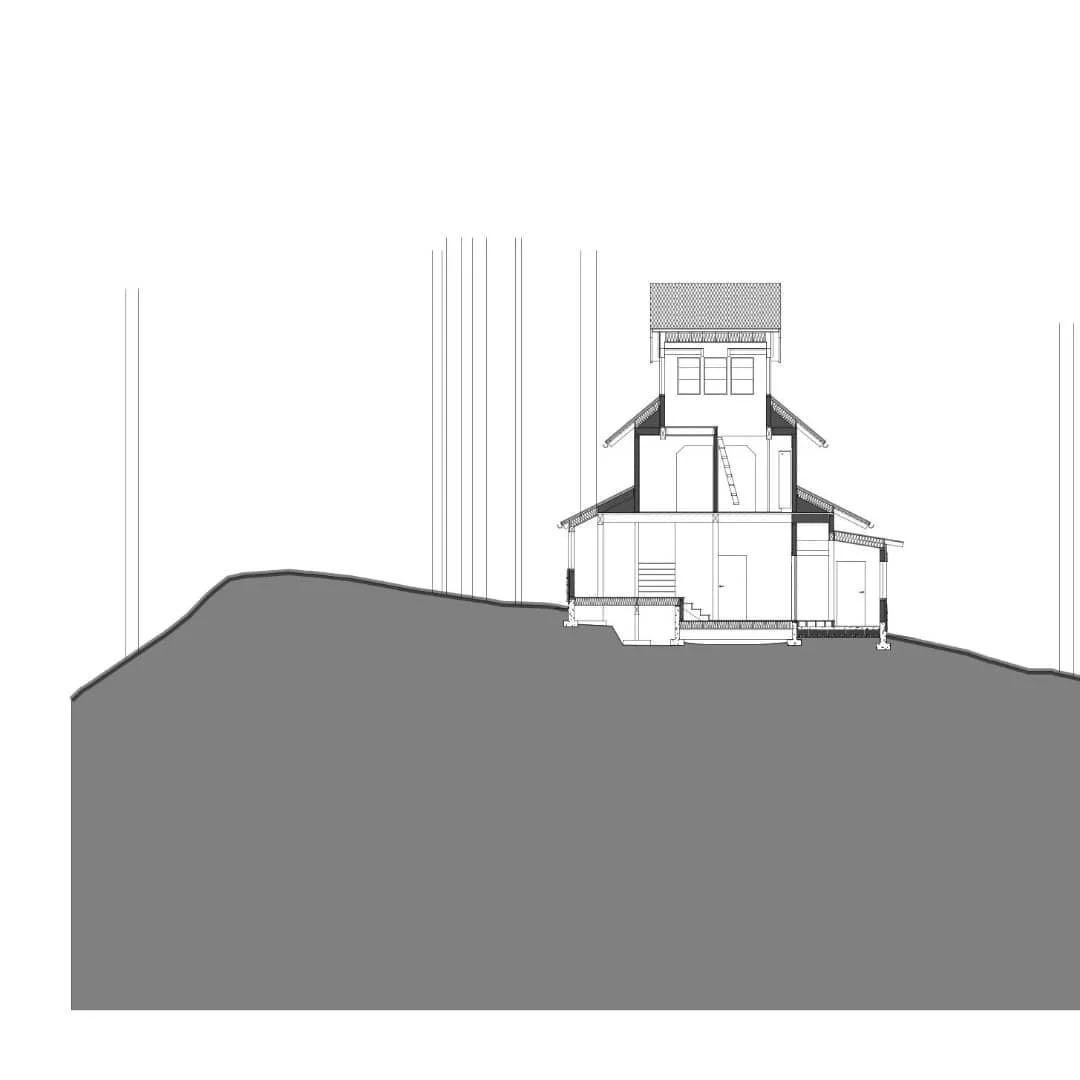 Site stair going in begins the tiered climb into the treetops.

This client had a clear vision of marrying a pagoda to a Stave church for their Orcas Island cabin perched on a rock. 

Design: Brekke Workshop
Structural: Kingworks
Contractor: Orcas Wo