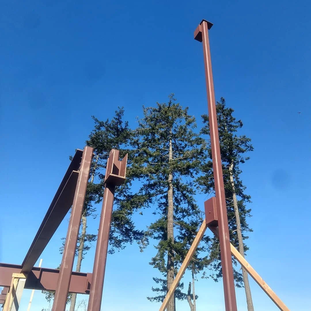helped develop the working drawings for this waterfront home that is peppered with structural steel. Everything in red is first floor framing that for the most part gets hidden in the walls, floors, and ceiling.

Brooks Middleton, Architect
#steelisr