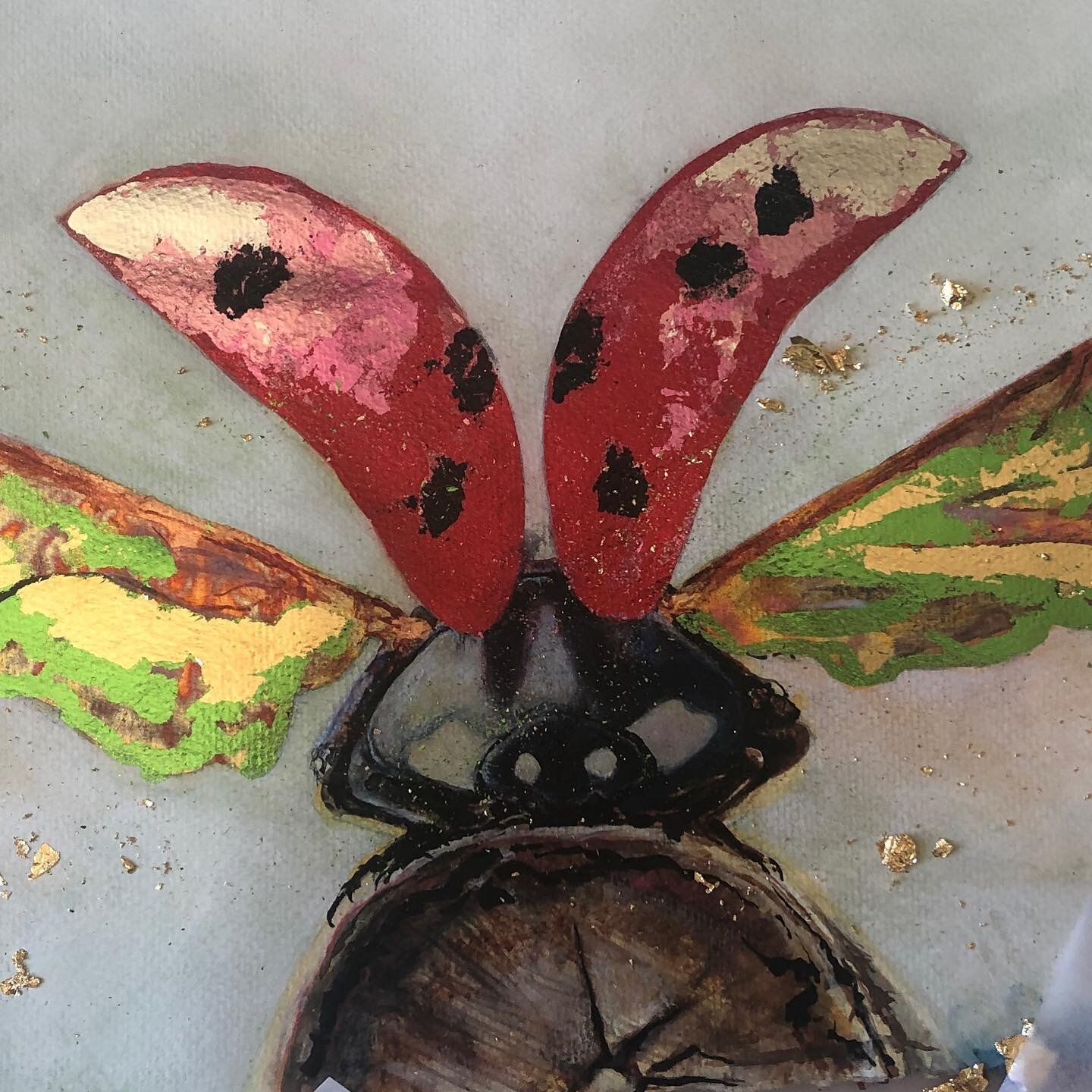 Almost finished! #ladybugart #bugaet #bugwings #metalleafmagic #goldleafart #insectsofinstagram