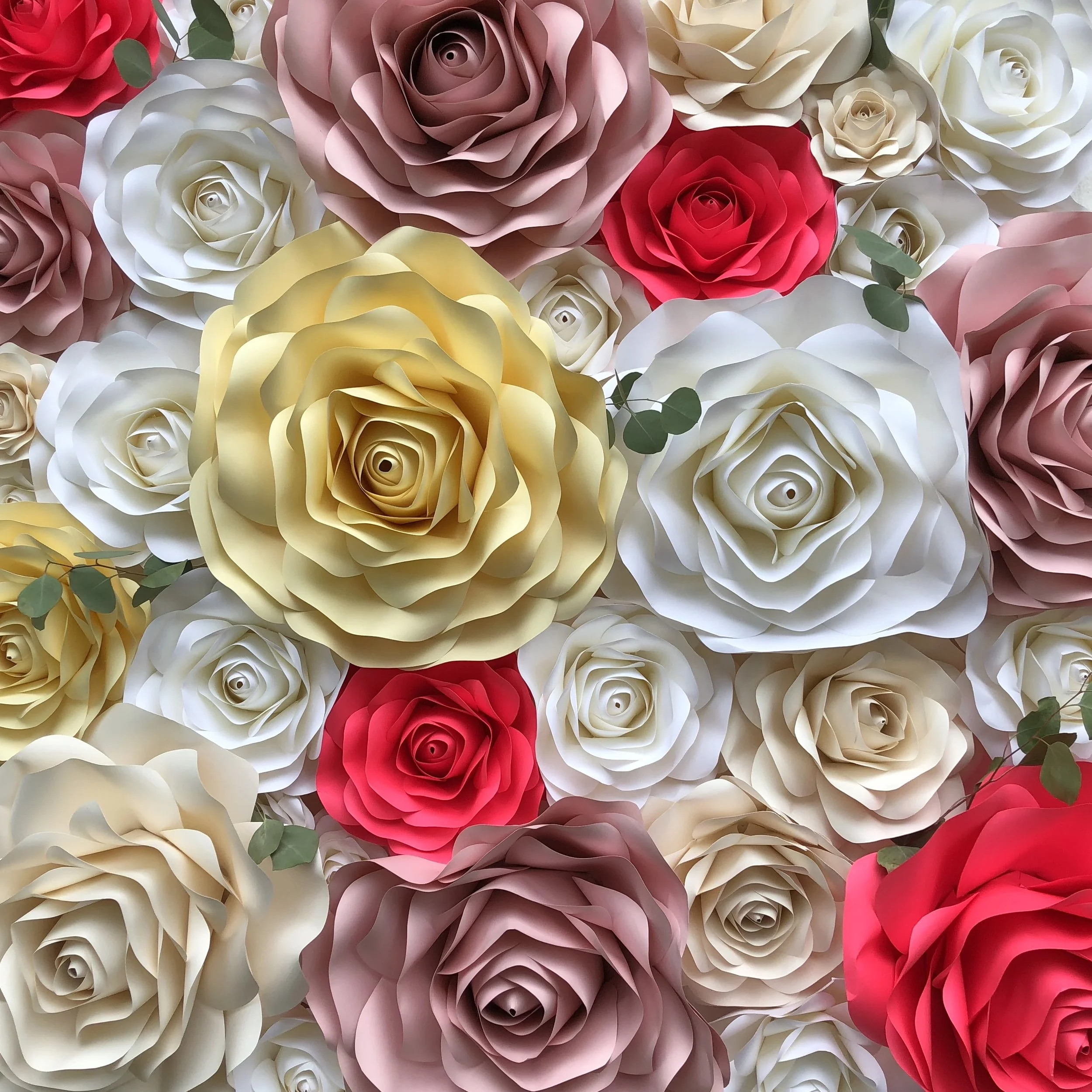 MIchaela white, pink, hot pink, cream, yellow, accented with a hint of greenery