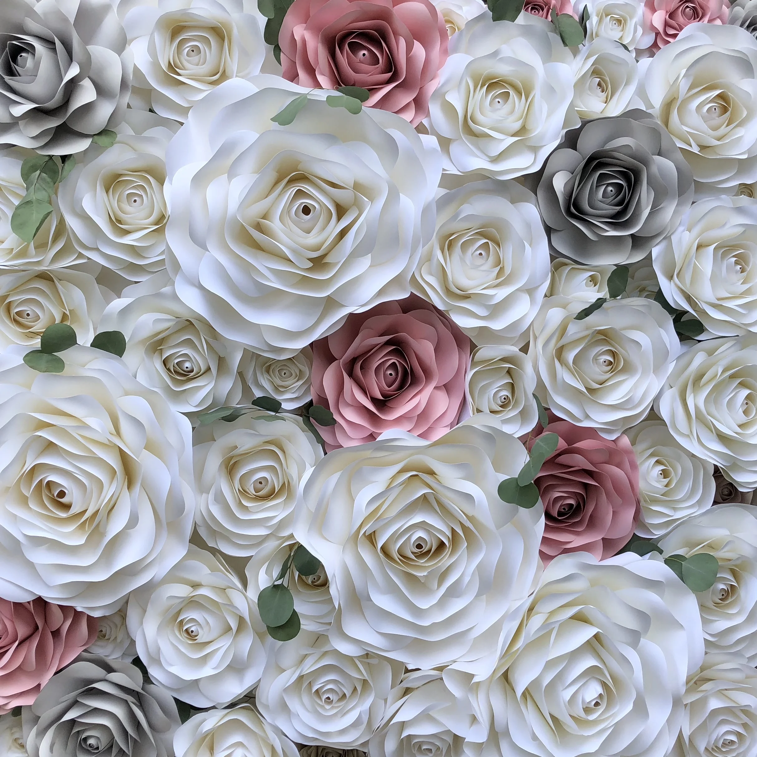 MANDY WHITE, PINK & GRAY. ACCENTED WITH A HINT OF GREENERY
