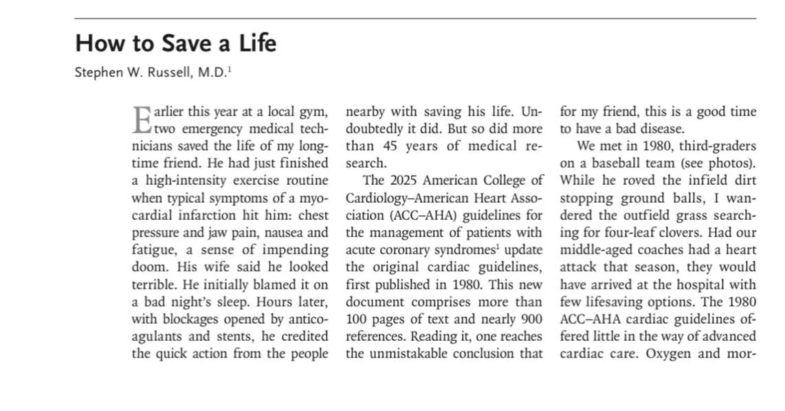 Our esteemed Co-President Dr. Stephen Russell published this perspective in NEJM - a piece that underscores how investing in research pays dividends and saves lives, in this case the lives of &ldquo;little leaguers of the 1980s, the college graduates