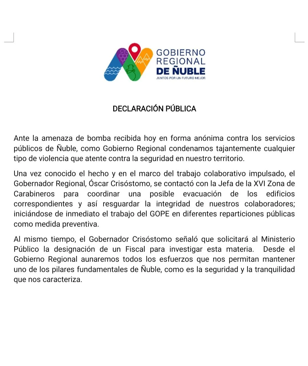 DECLARACIÓN DE GOBIERNO REGIONAL