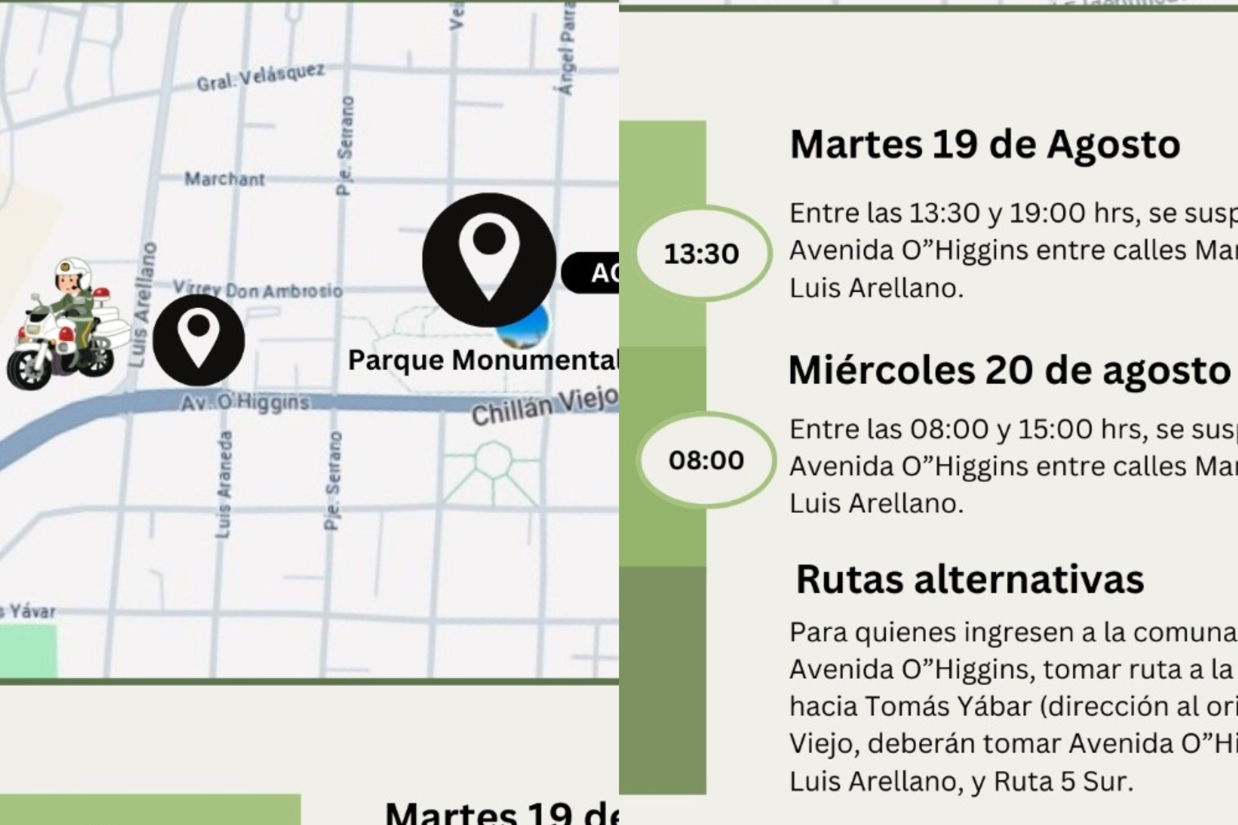 Atención conductores: Plan de Tránsito por el natalicio de Bernardo O'Higgins en Chillán Viejo