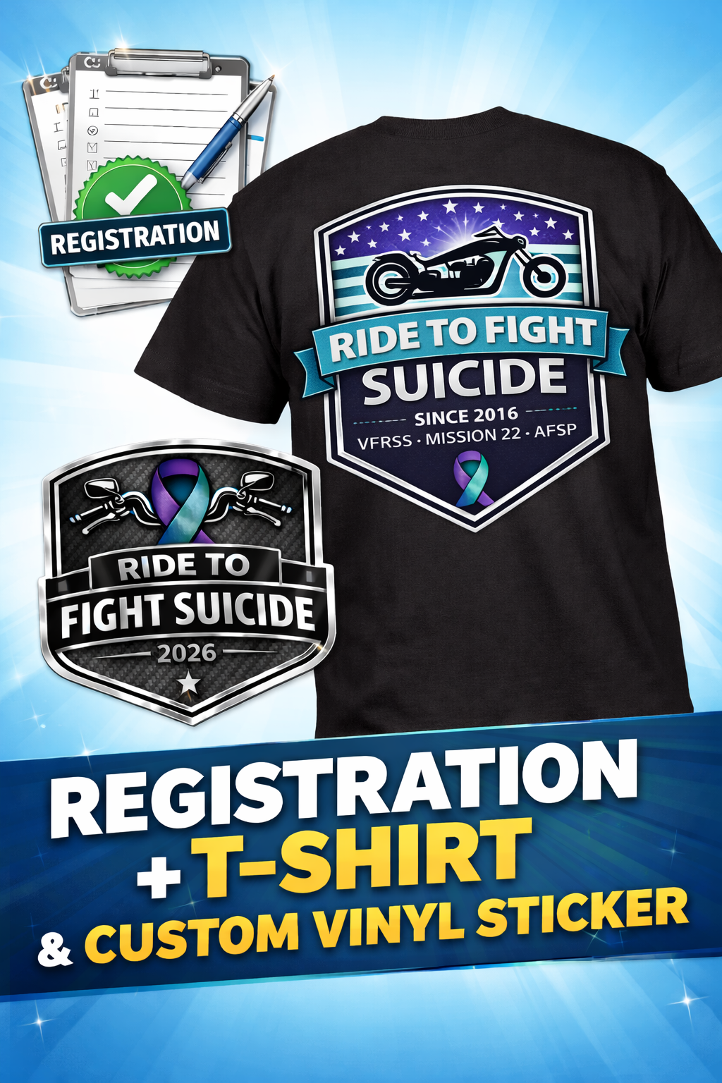 Registration: Ride + T-Shirt + Custom Vinyl Sticker