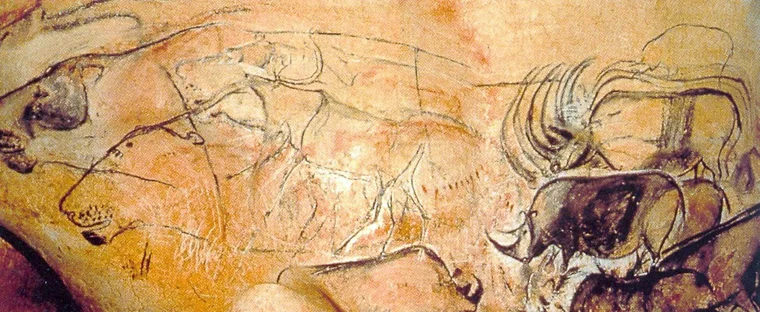 30,000 year old paintings of lions and rhinos at Chauvet-Pont-d'Arc Cave, France
