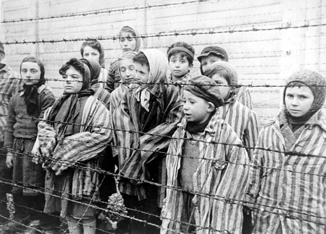 Jewish twins kept alive to be used in Mengele's medical experiments. These children were liberated from Auschwitz by the Red Army in January 1945. USHMM/Belarusian State Archive of Documentary Film and Photography