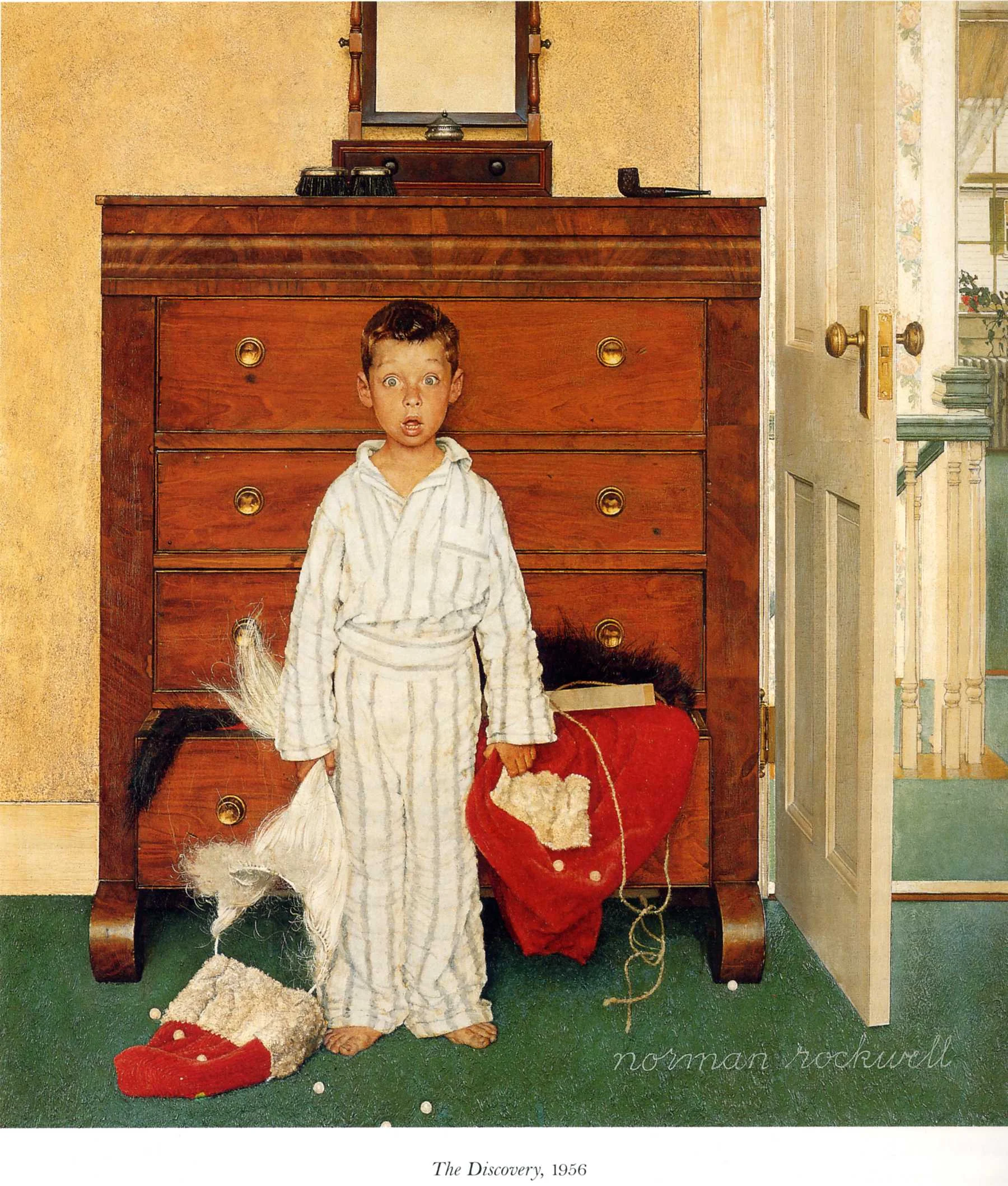 Norman Rockwell (1956) The Discovery. Oil on Canvas. Norman Rockwell Museum. This was his final Saturday Evening Post Christmas cover.