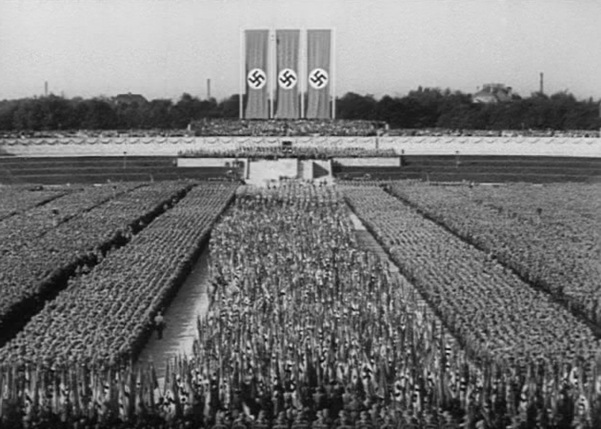 Publicity image from Leni Riefenstahl's 1934 nazi propaganda movie Triumph of the Will.
