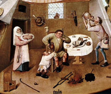 Hieronymus Bosch (1485) The Seven Deadly Sins and the Four Last Things (Detail: Gluttony) Oil on wood table . Museo del Prado, Madrid