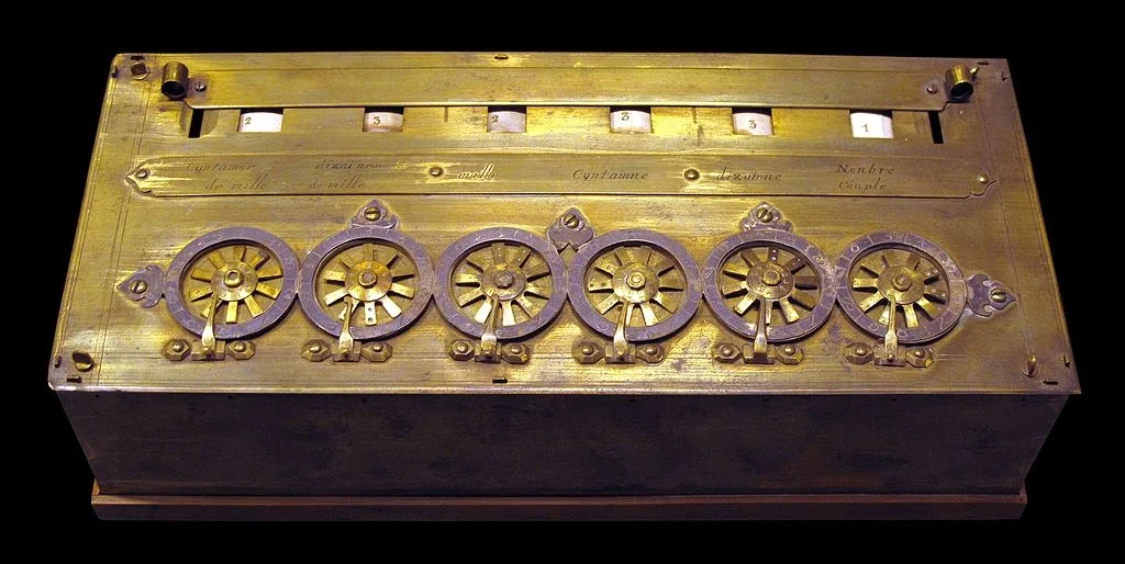 Pascaline: 17th Century mechanical calculator built by Blaise Pascal. Musée des Arts et Métiers, Paris