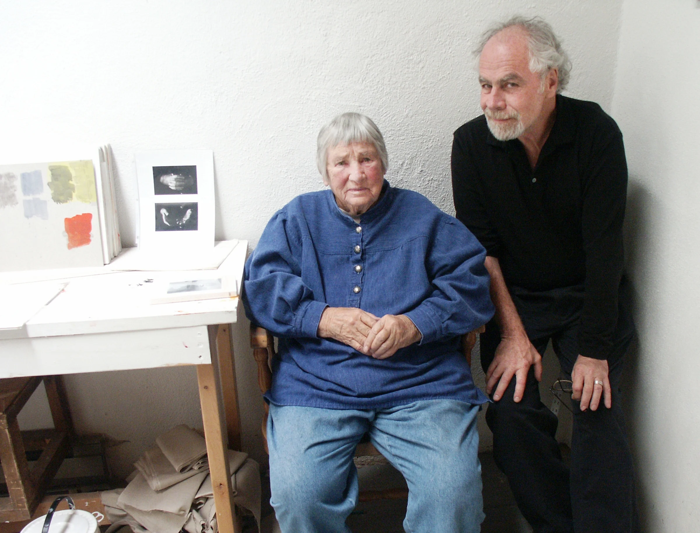 AGNES MARTIN & GUY-GUY'S PIC OF AGNES'S HANDS ON WALL