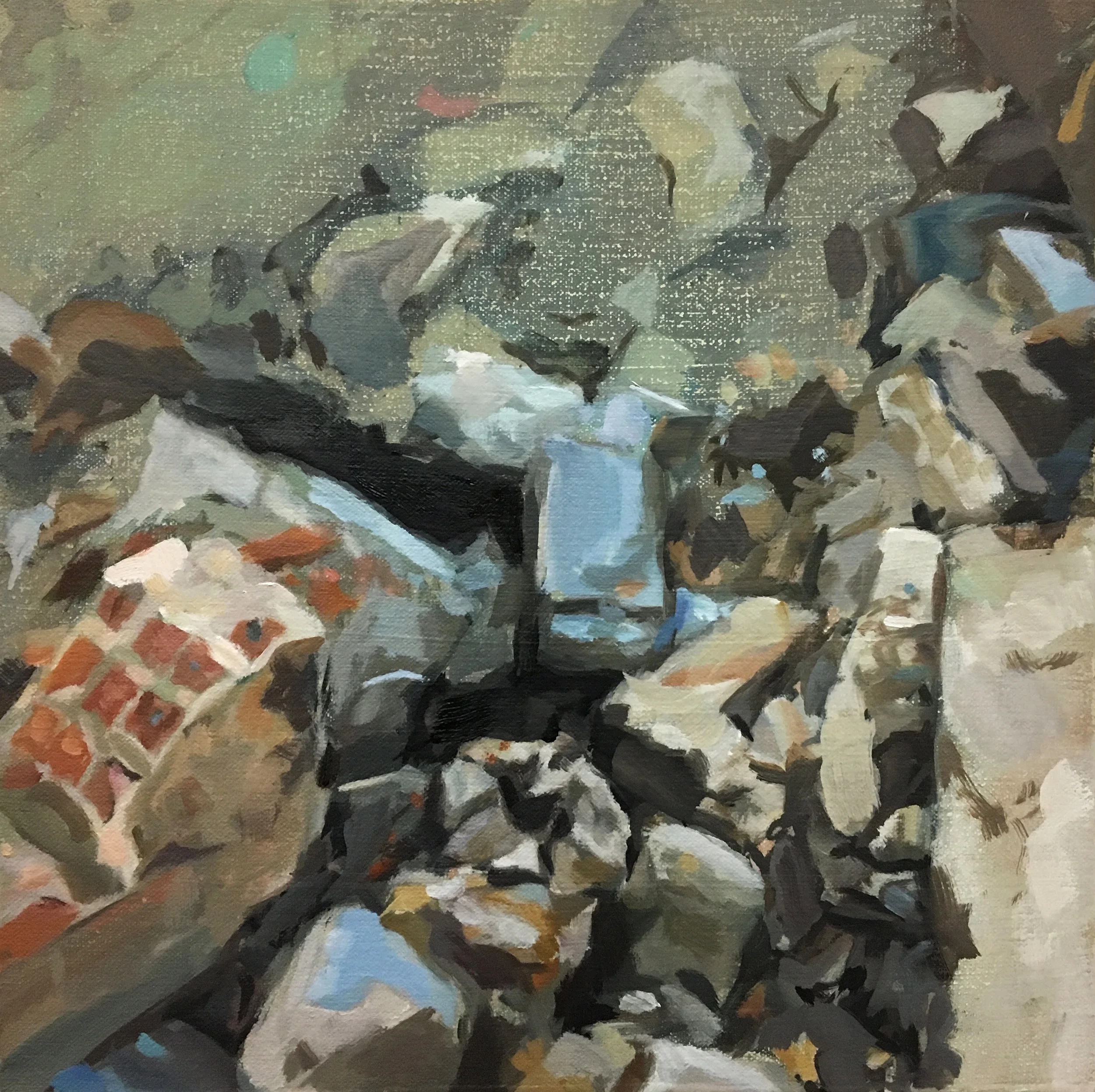 These Fragments I Have Shored Against My Ruins , oil on canvas, 12"X12", 2017.