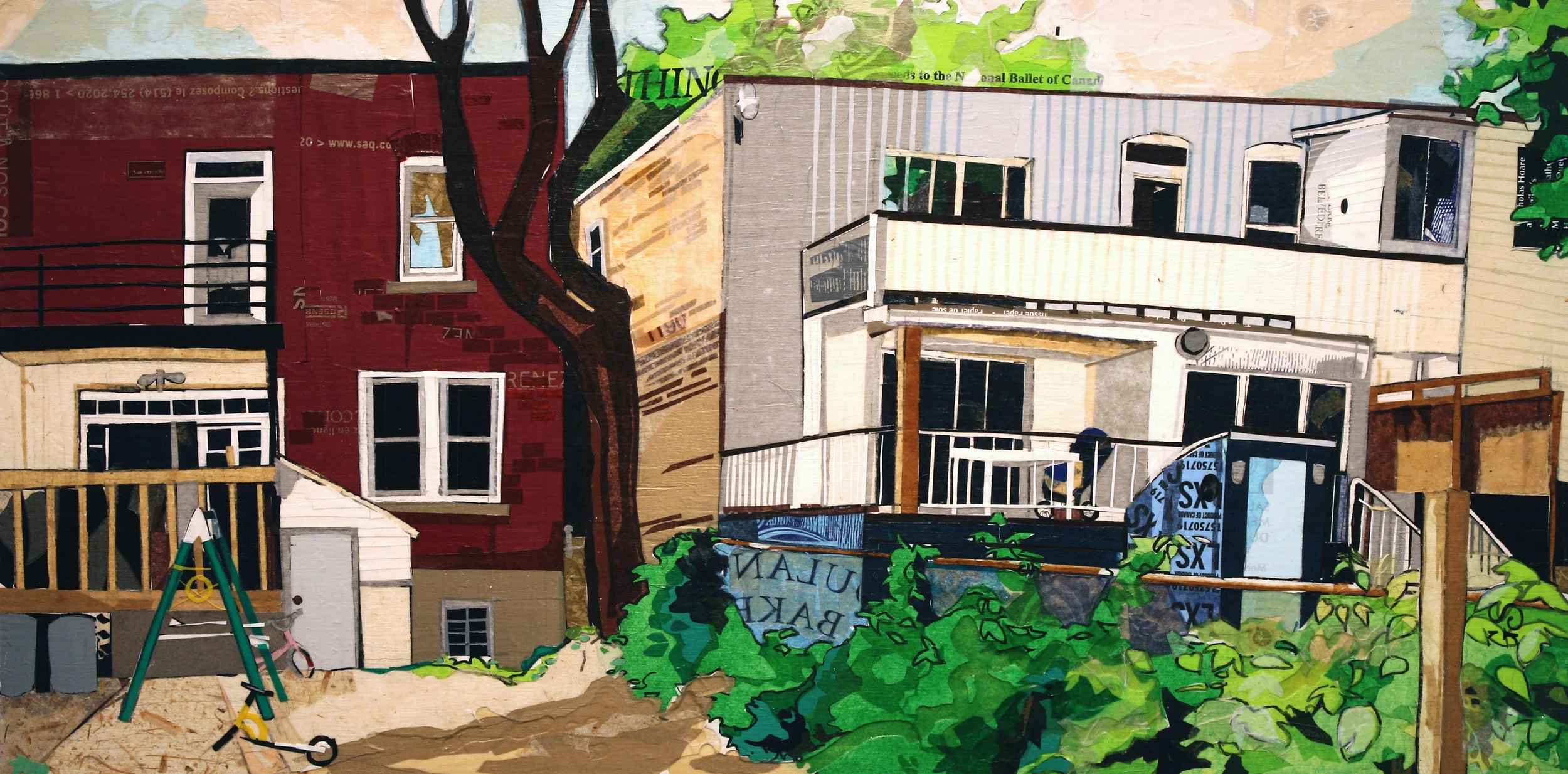 3451-3457 Oxford , collage on panel, 15”x30”, 2008.