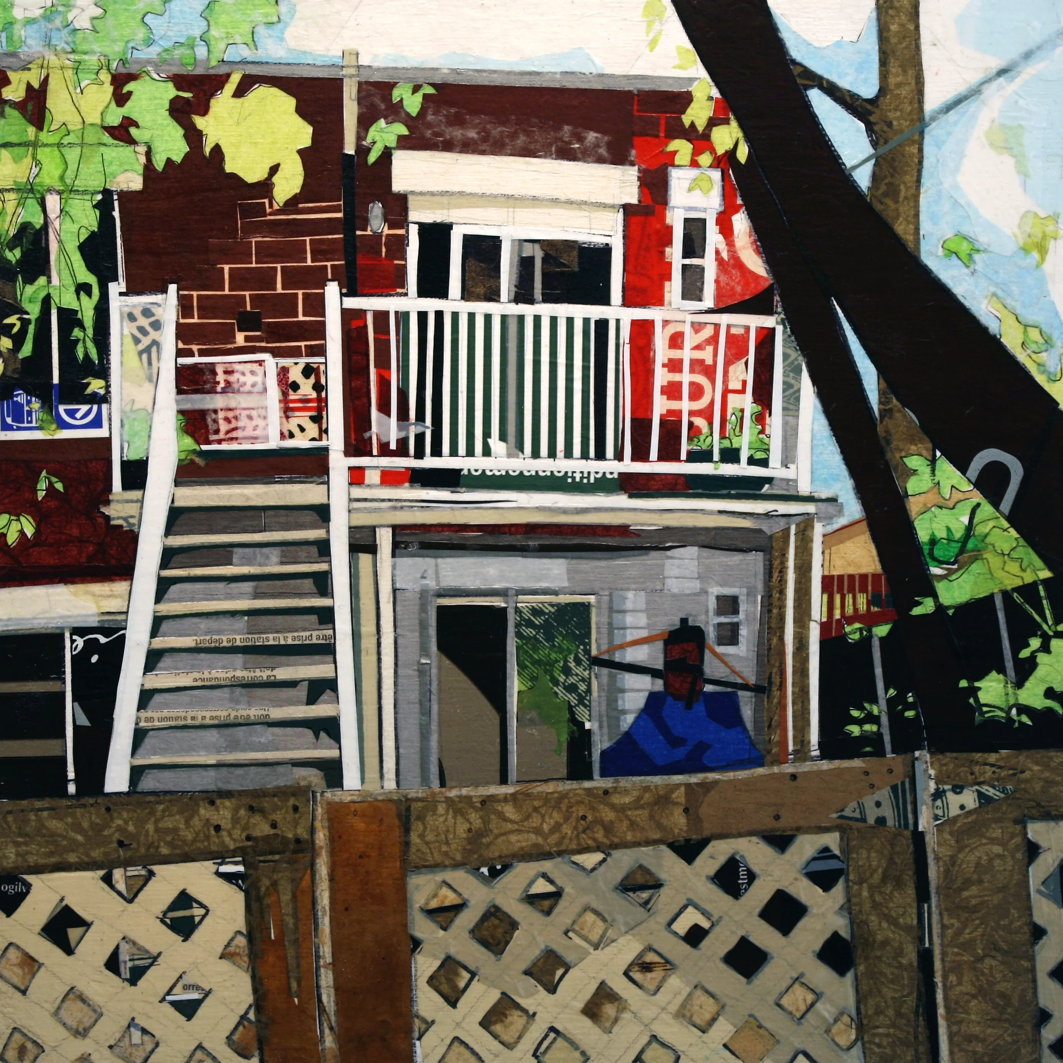 3471 Oxford , collage on panel, 15”x15”, 2008.