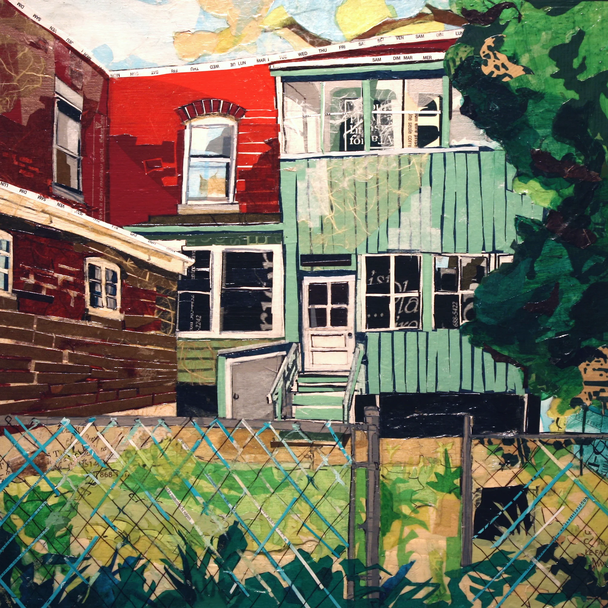 3427 Oxford , collage on panel, 15”x15”, 2008.