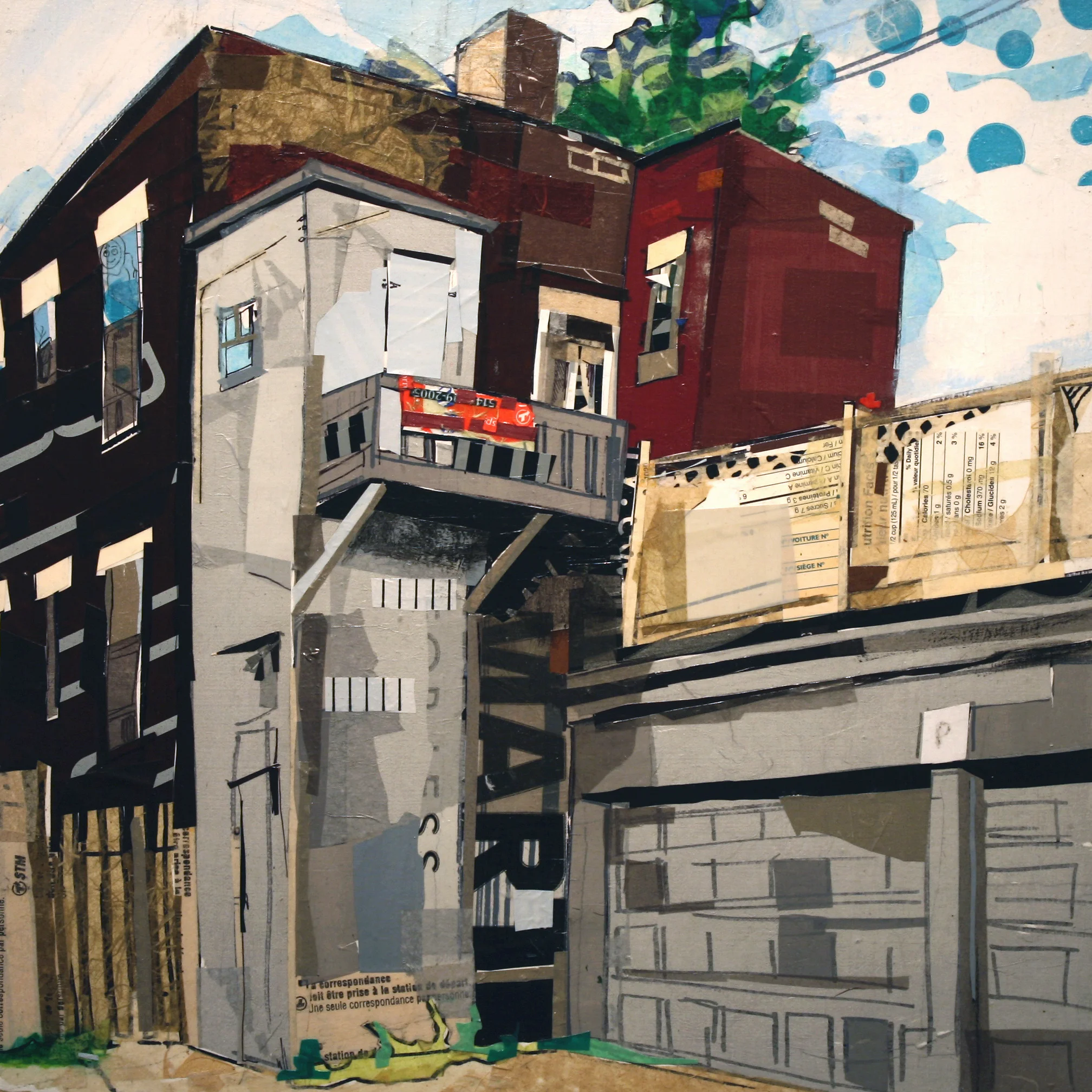 3421 Oxford , collage on panel, 15”x15”, 2008.