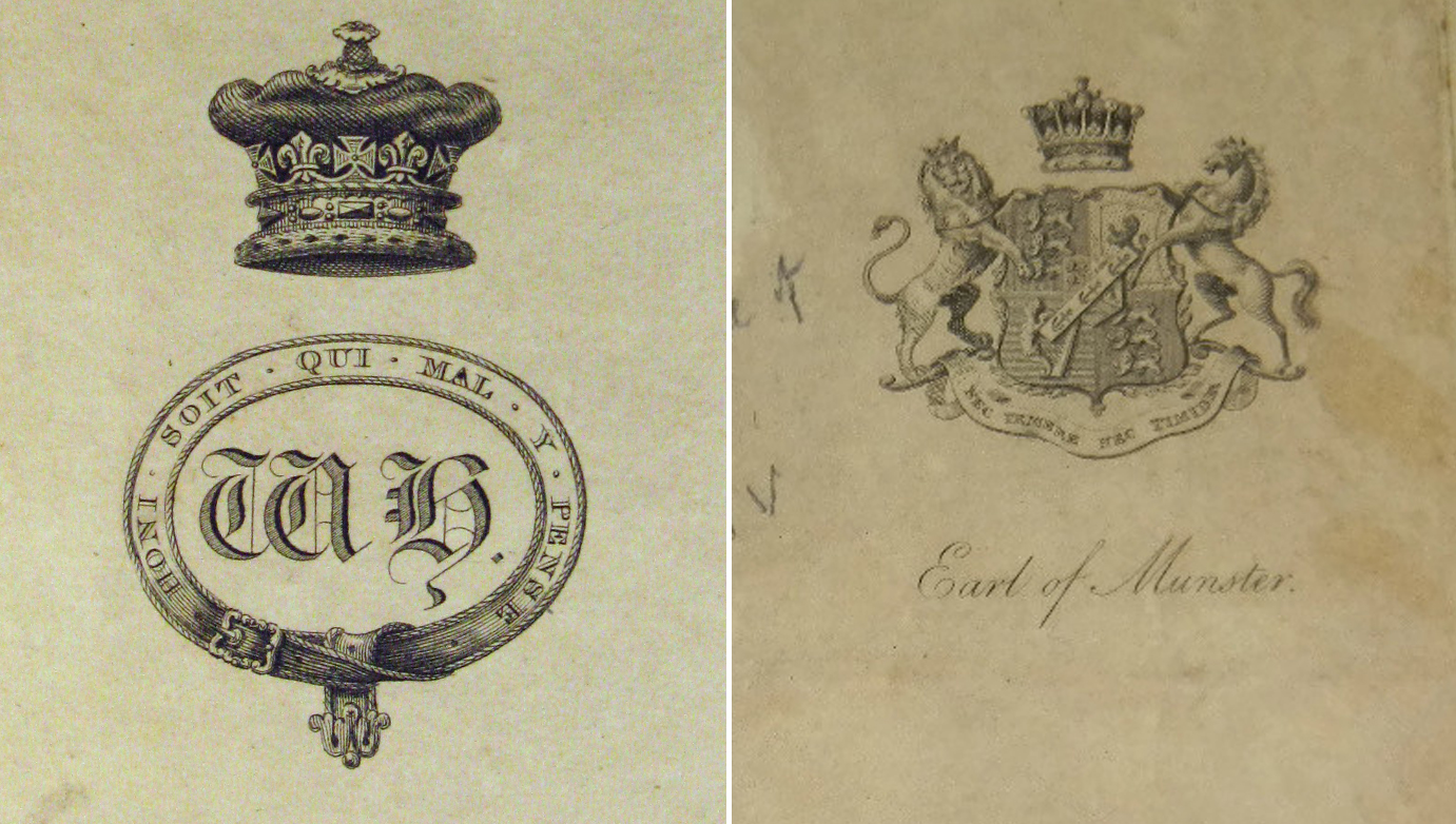 Bookplates from William IV and George Augustus Frederick FitzClarence – Earl of Munster