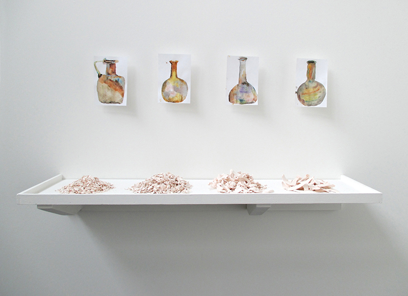 Roman Glass Jars Series | Natural watercolor pigments on 5” x 7” index cards | 2015 Shards | Under-fired, unglazed porcelain | 8" x 36” | 2015