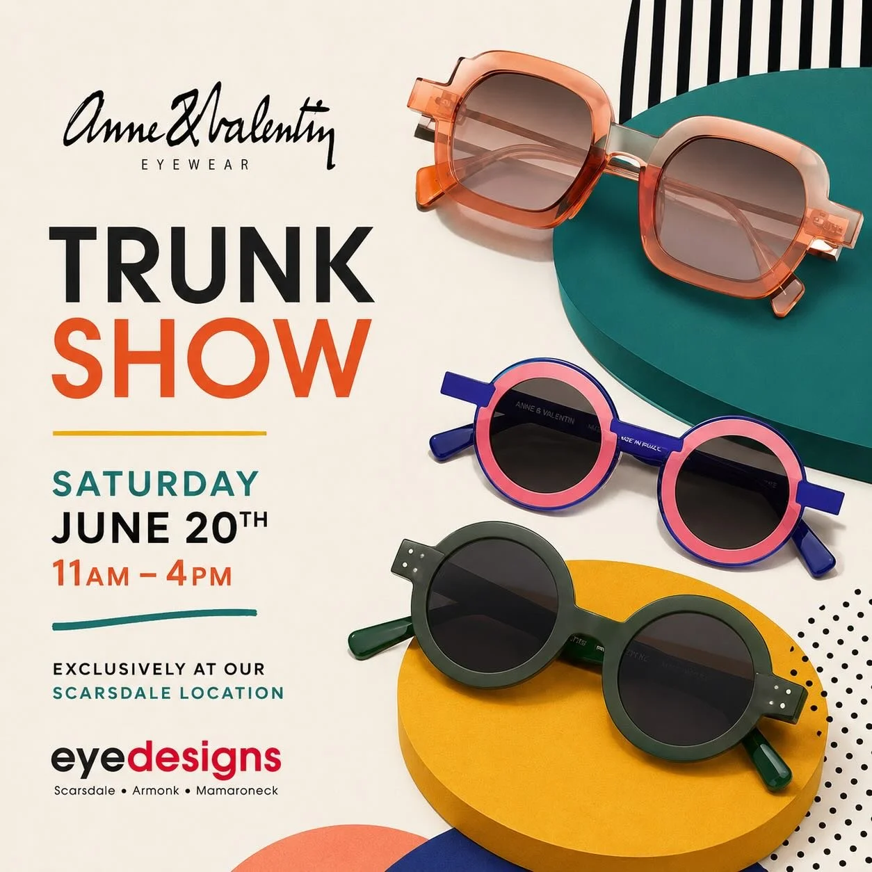 Our Anne et Valentin Trunk Show is coming up on Friday in #Scarsdale. Join us for an afternoon filled with the most amazing eyeglasses, sunglasses and kids frames from France! #handmade #madeinfrance