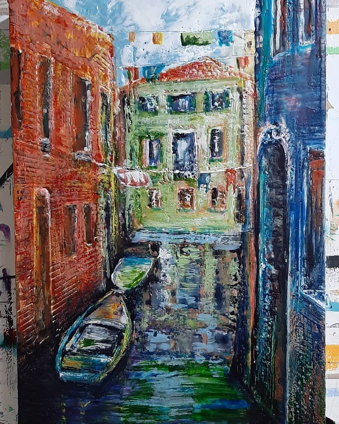 Not what I originally intended! 
Now let's go find our Gondola!

#encausticpainting #encausticwax #encausticartwork #artforsalebyartist #venetiancanal #italianart