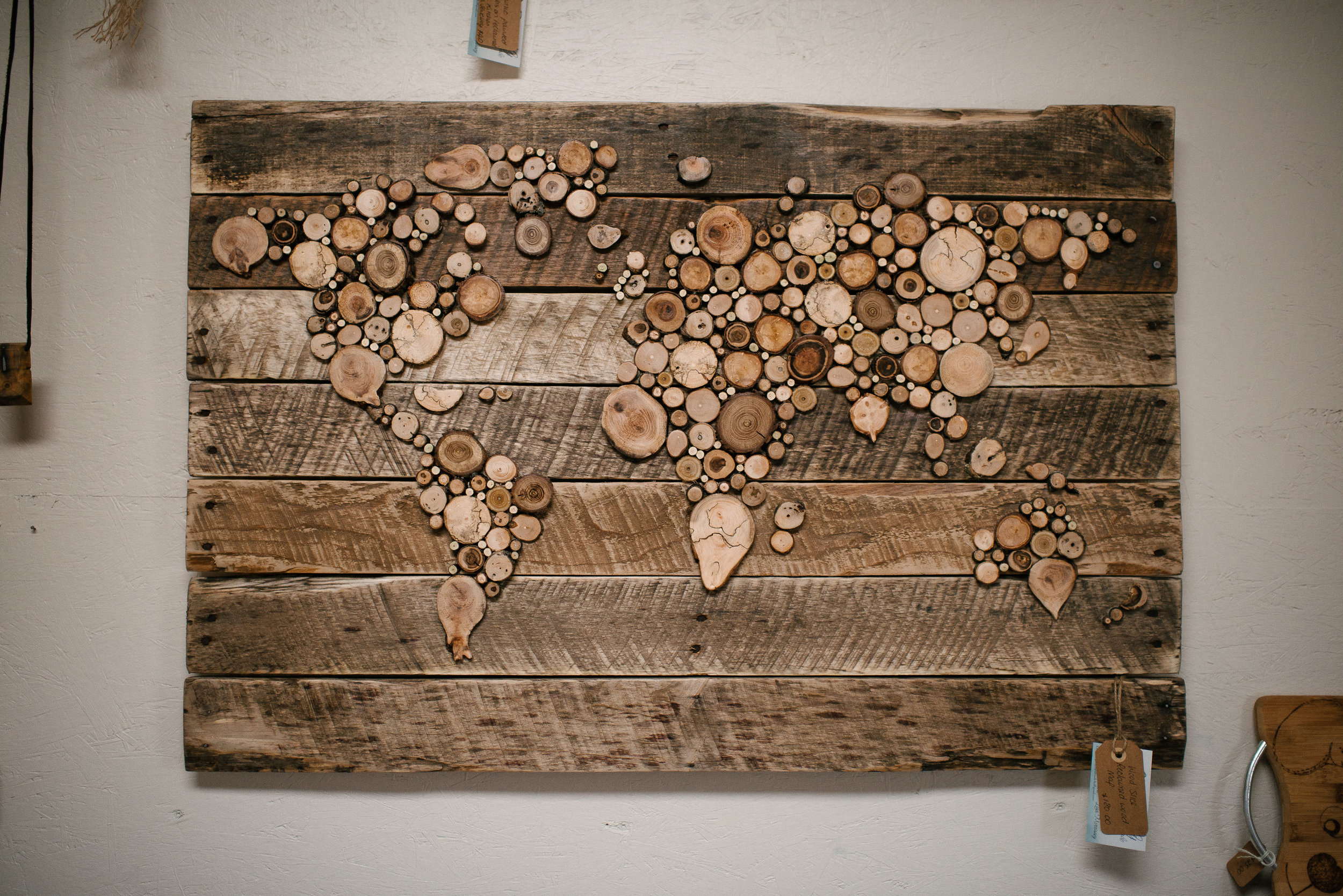 a map of the world, handcrafted from reclaimed wood by Lisa Morrissey