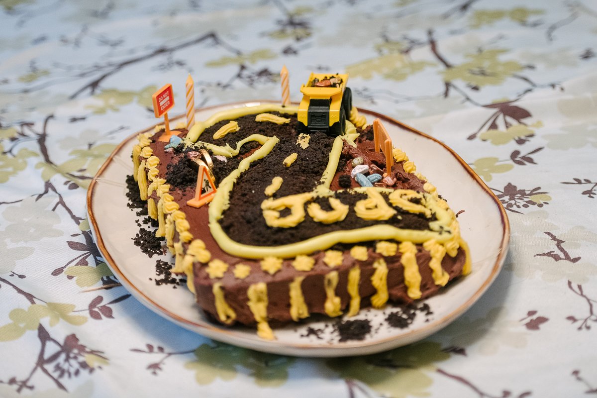 Beautiful yellow and brown birthday cake 