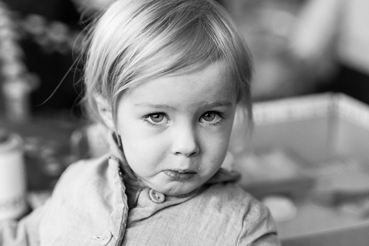 Black and white image of a girl staring