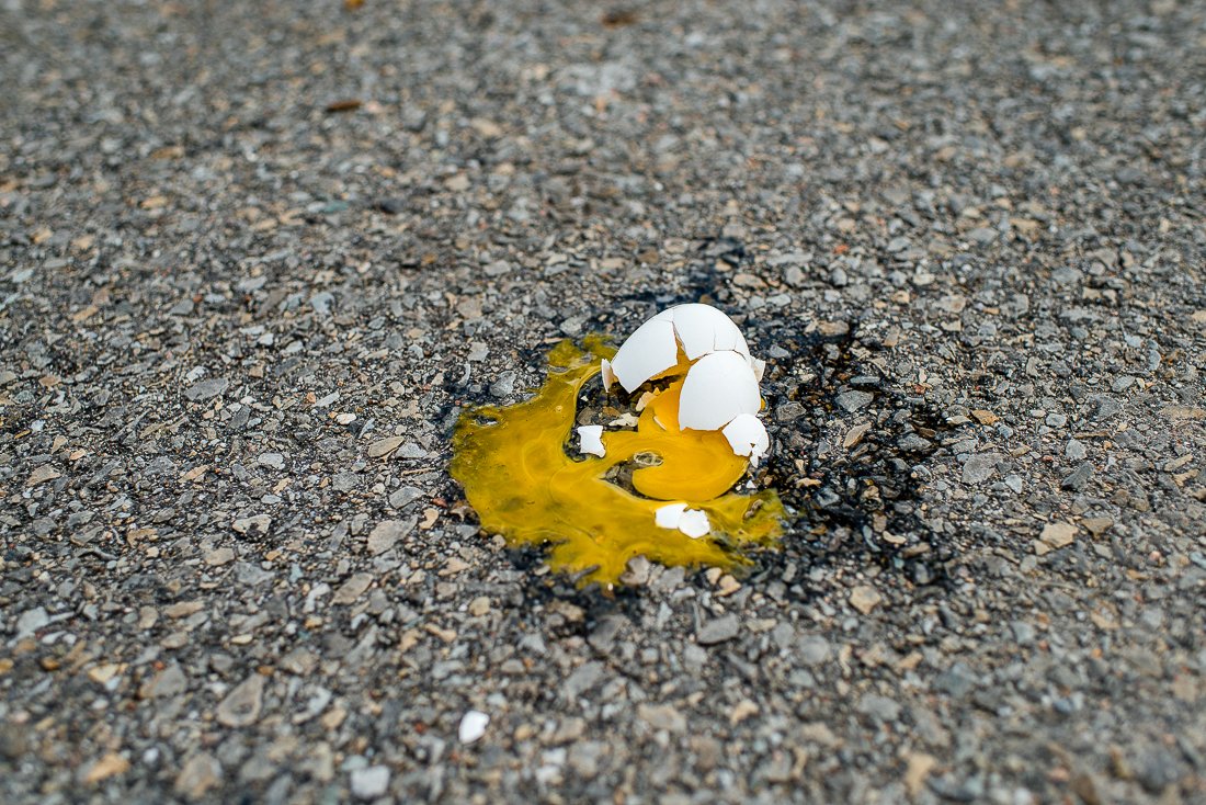 Picture of fallen egg on the street 