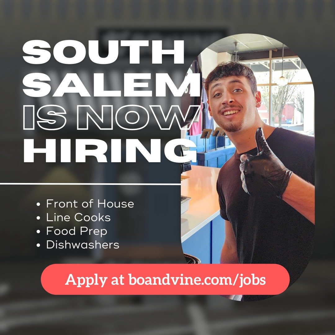 Our South Salem location (3969 Commercial St. SE) is now accepting applications for all positions. For all those that have been asking &hellip; here&rsquo;s your sign! 👀

👉 Apply at boandvine.com/jobs.