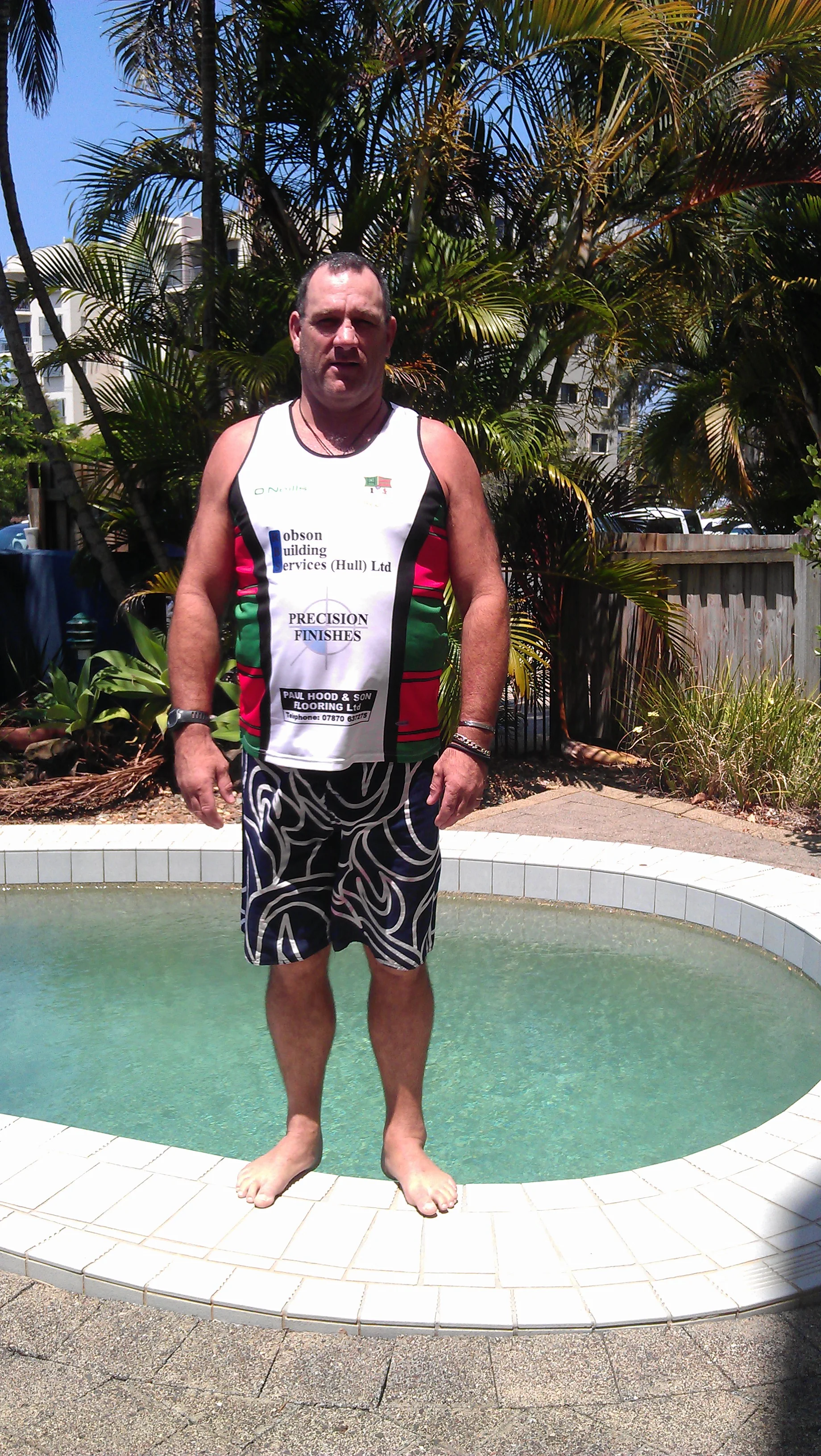 Chris Lloyd wearing a Myton Warriors training top in New Zealand.