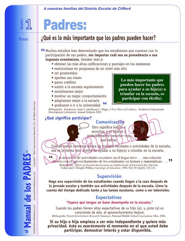 Middle School PARENT Bulletin #1 Spanish