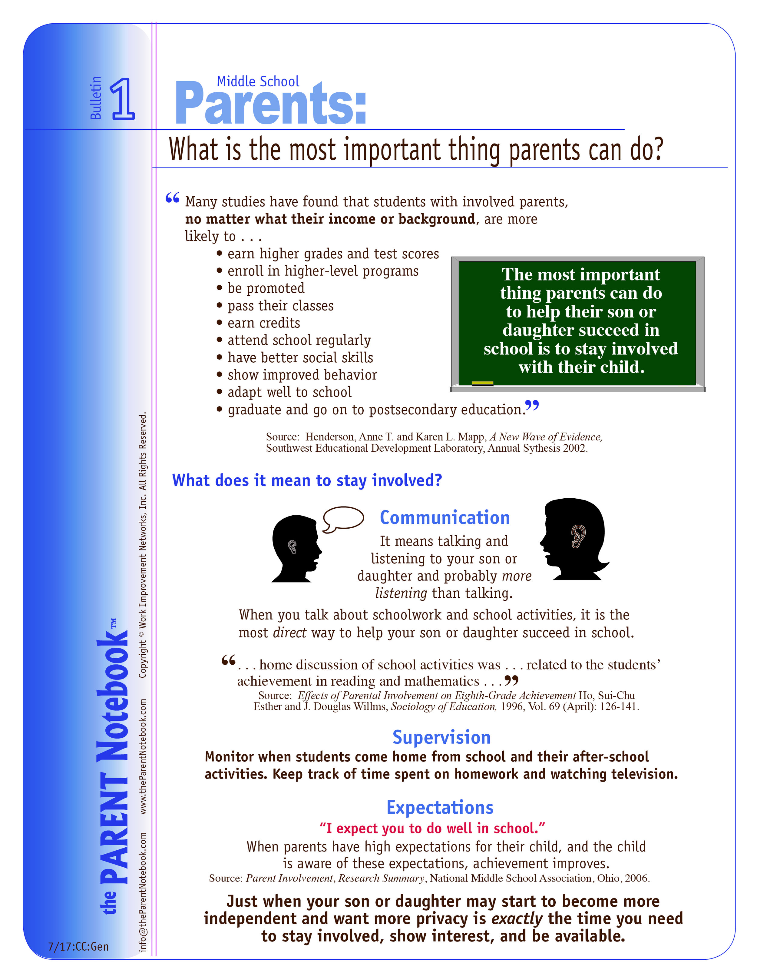 Middle School PARENT Bulletin #1 English