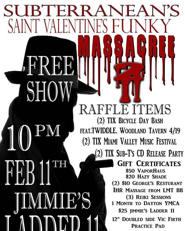 This Saturday is our fan appreciation night. Subterranean's Saint Valentine's Funky Massacree 2 will have Music, Food, Spirit, and Prizes. FREE SHOW!!!