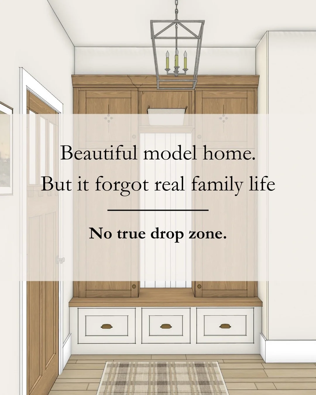 If you have kids, your entry isn&rsquo;t just a walkway &mdash; it&rsquo;s command central.

Most model homes prioritize symmetry. But real families need depth, zoning, and intentional storage.

This is how I&rsquo;d redesign this entry to actually s
