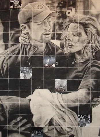 '9/11' // 2001 // 18" x 24" // Charcoal and magazine clippings on paper